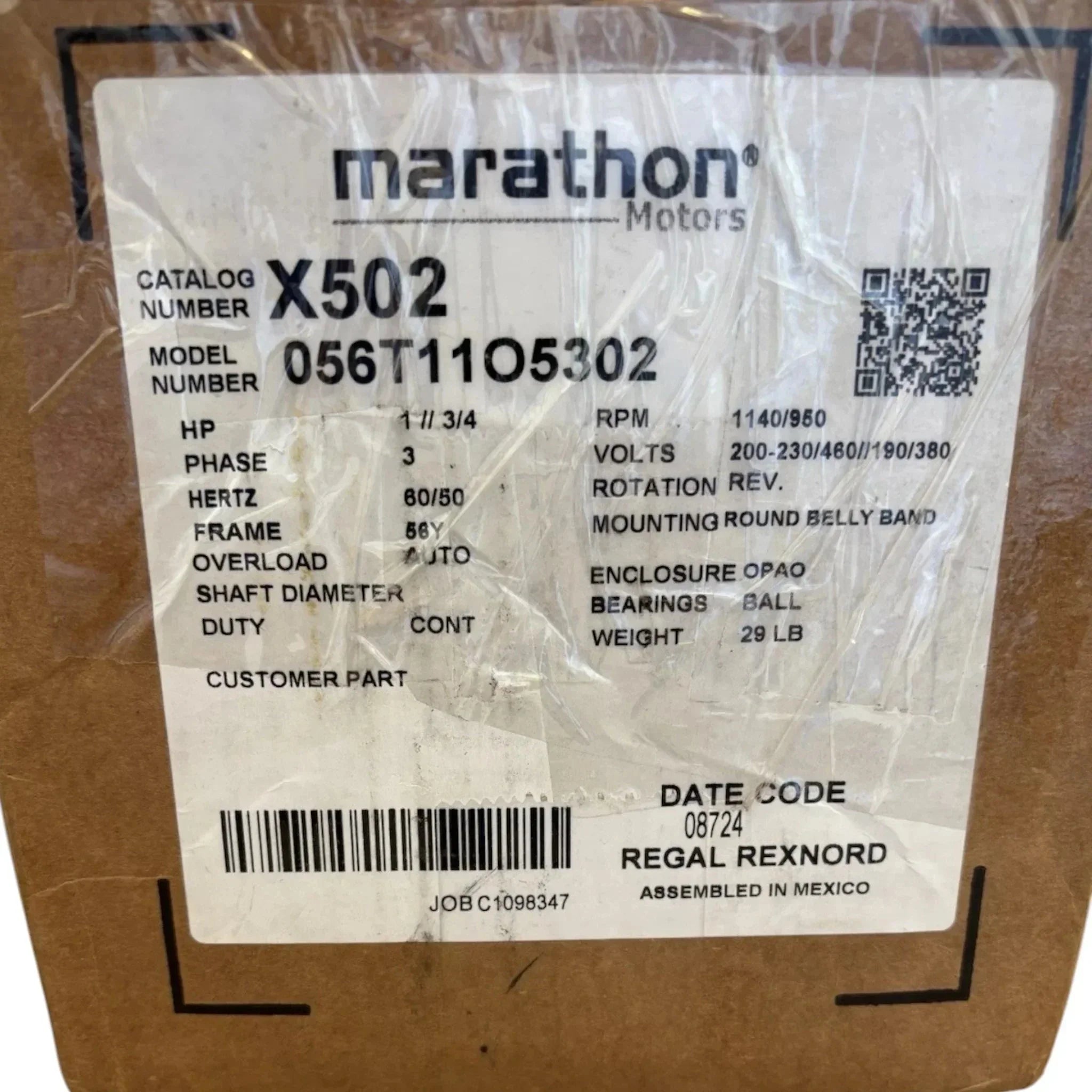 056T11O5302 Genuine Marathon Condenser Fan Motor X502