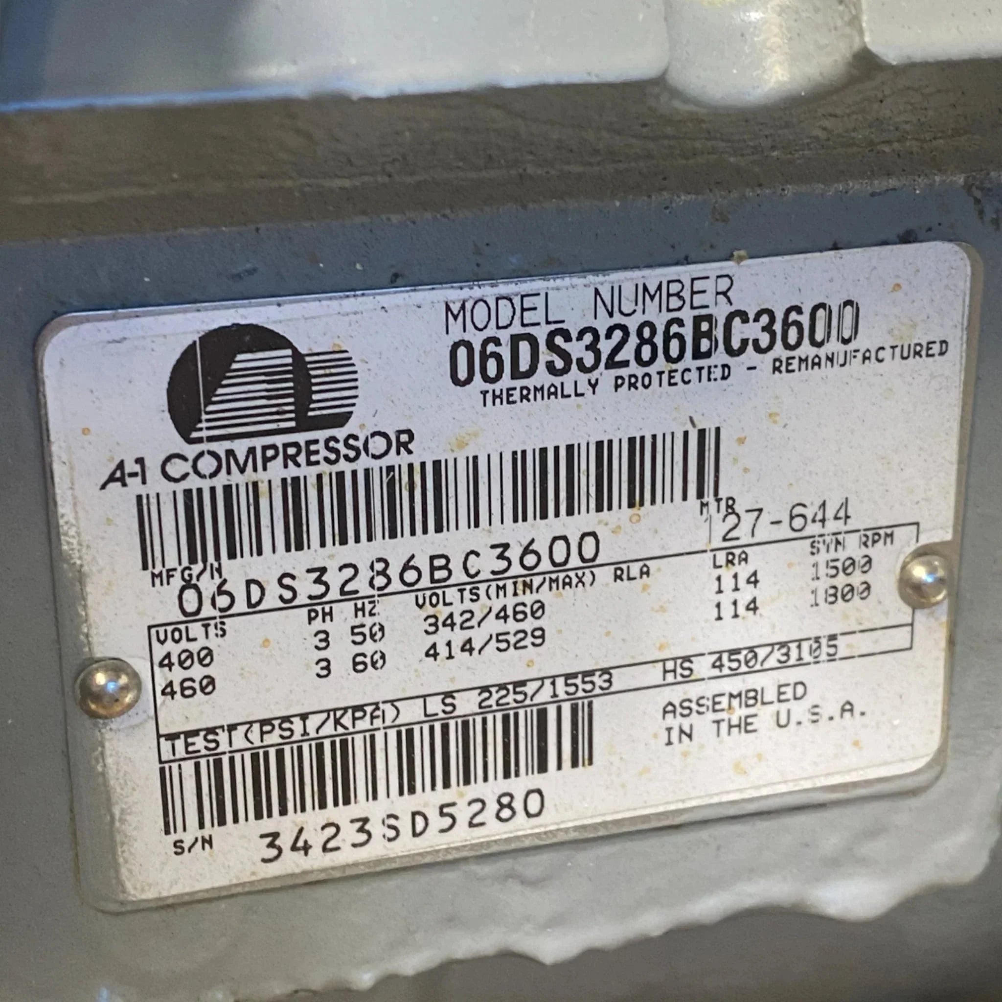 06DS3286BC3600 Carlyle A/C Duty Semi-Hermetic Compressor