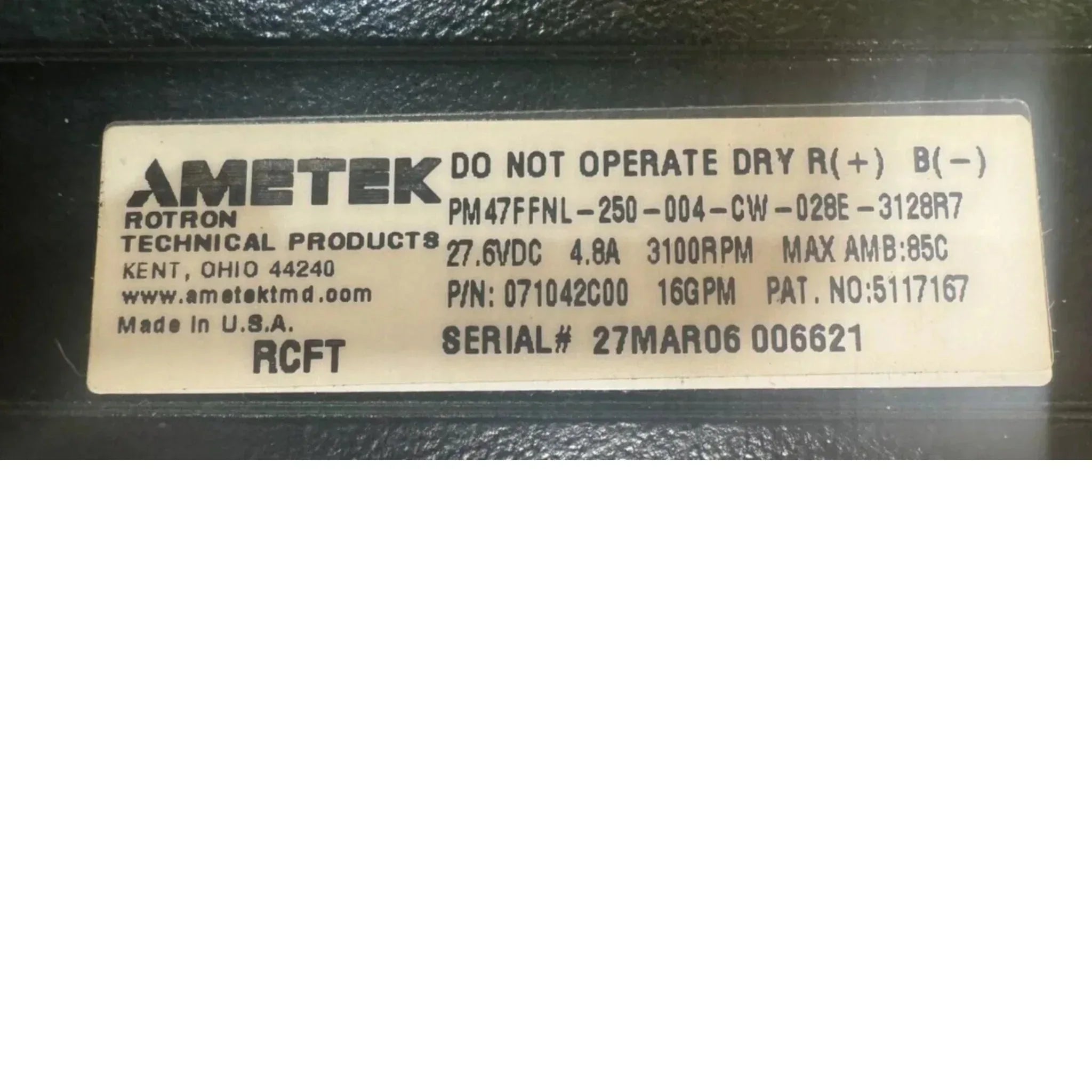 071042C00 Genuine Ametek Pump 27.6V 4.8A