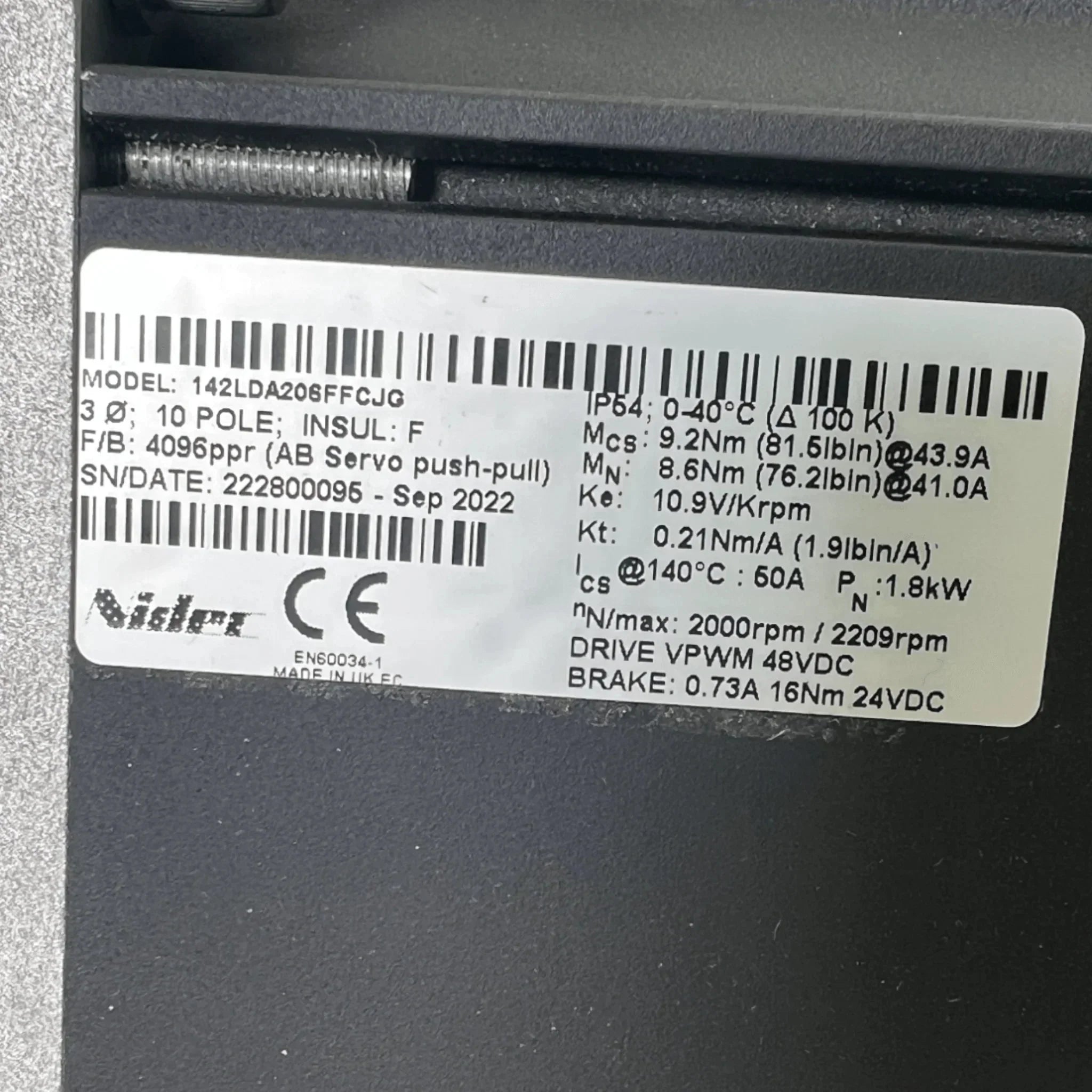 142LDA206FFCJG OEM Nidec Control Techniques Unimotor AB Servo Motor Push-Pull