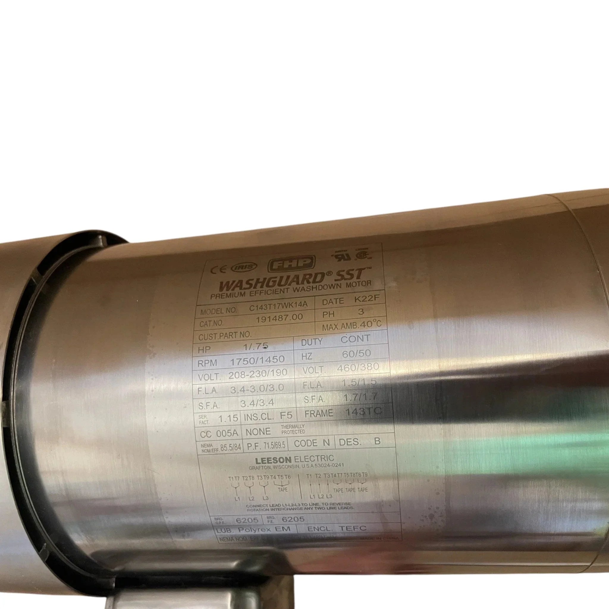 191487.00 Genuine Leeson Washdown 3 Phase Motor