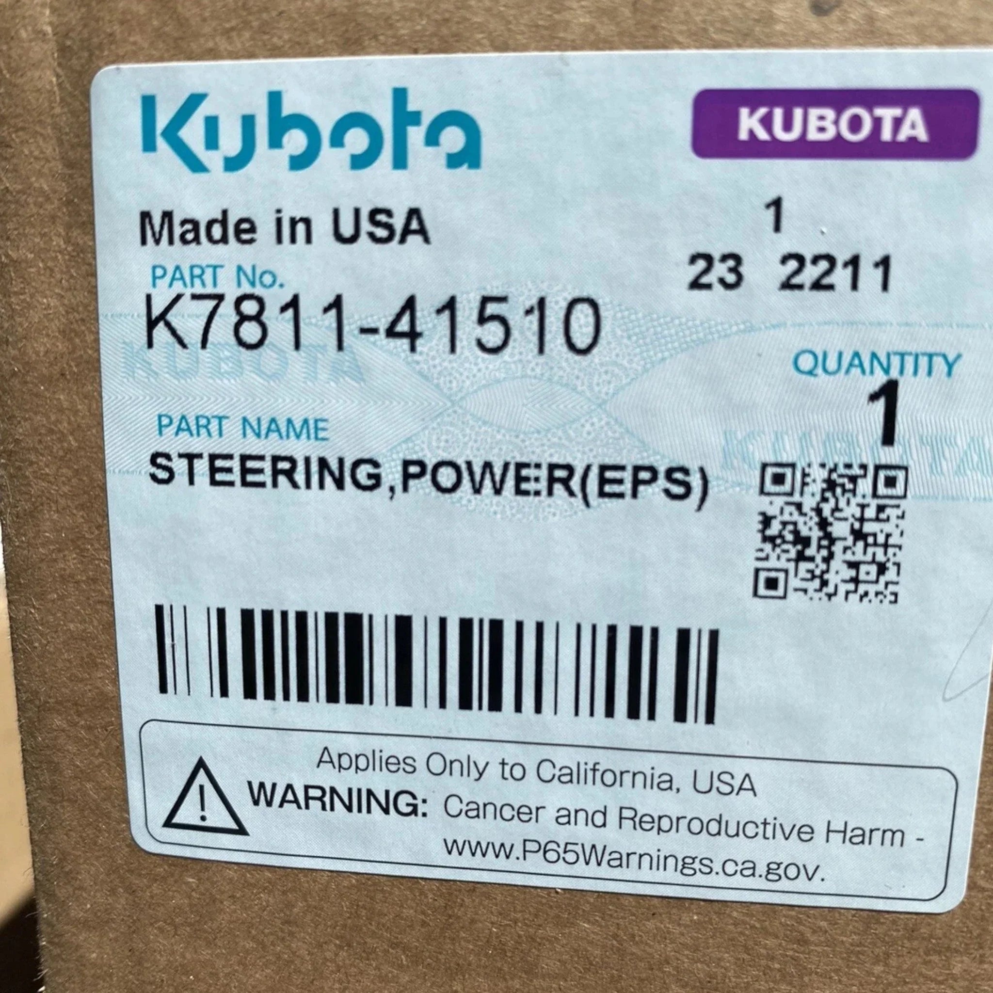 K781141510 Genuine Kubota Steering, Power (EPS)