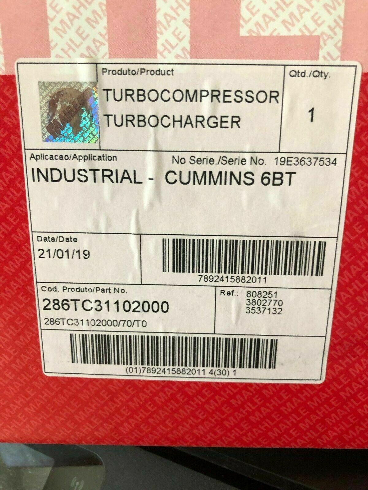 286Tc31102000 Mahle 286 Tc 31102 000 Turbocharger For Cummins 6-Bt Hx3