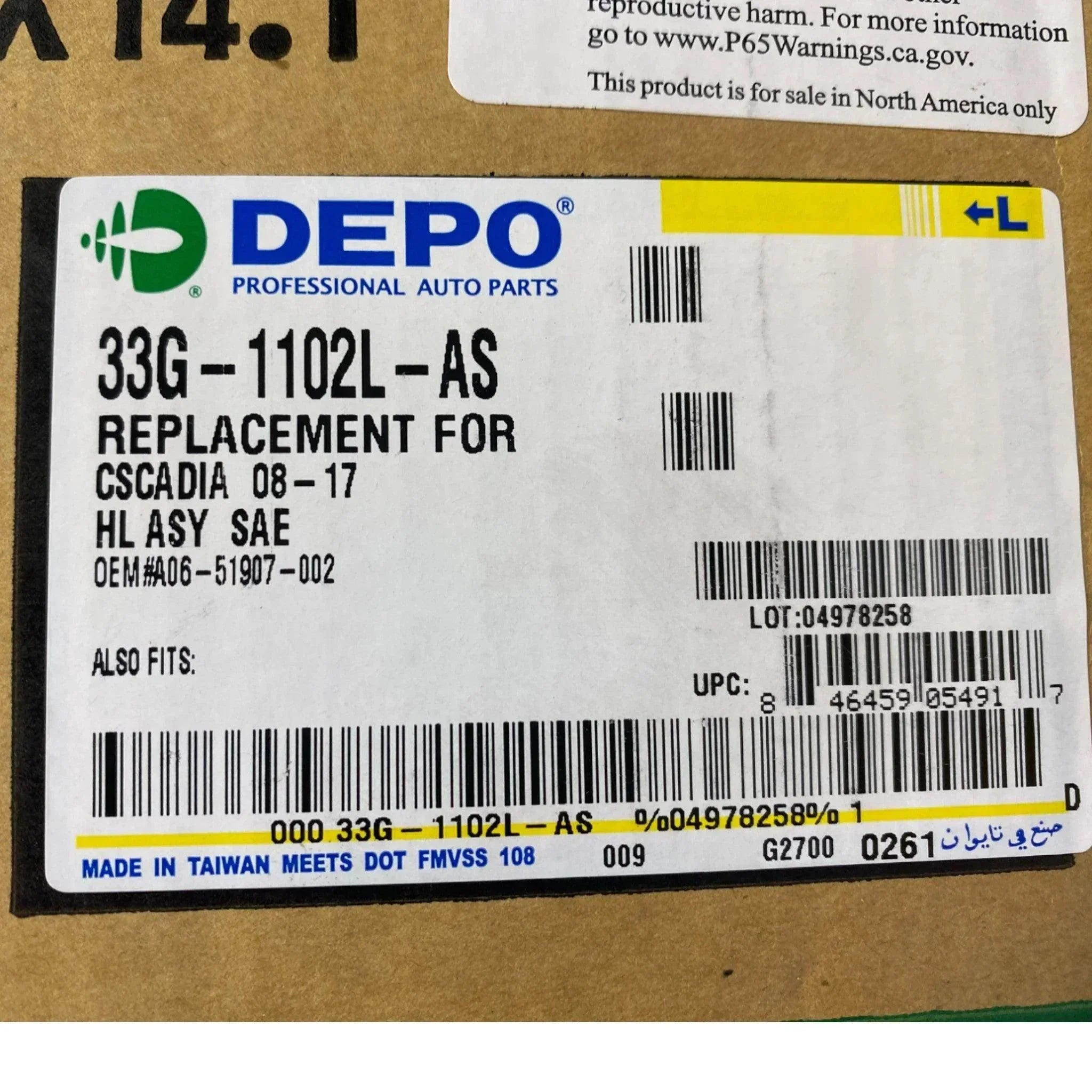 33G-1102L-AS DEPO Left Side Headlight Assembly