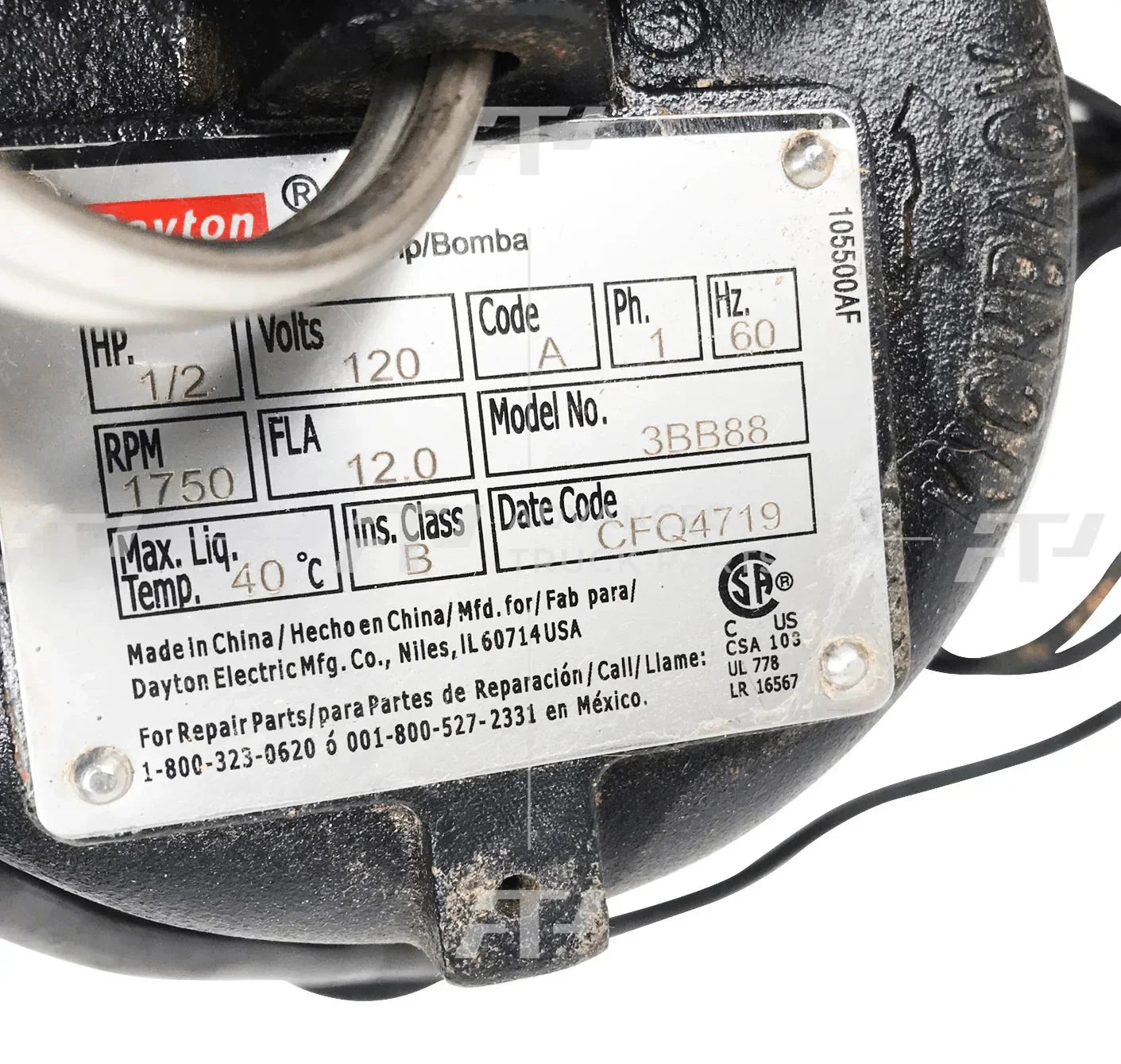 3Bb88 Dayton Automatic Submersible Sewage Pump 1/2 Hp 12 Amps 1 Phase