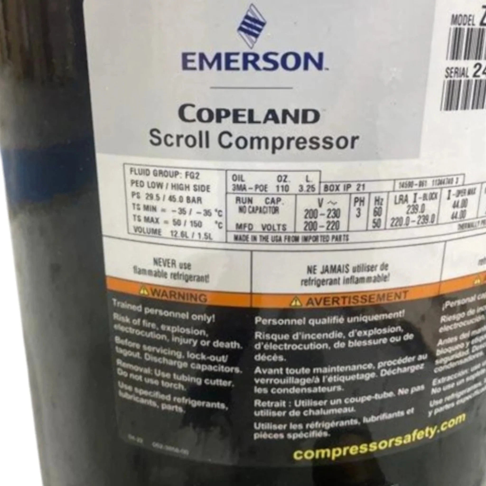 ZP120KCE-TF5-250 Genuine Copeland Scroll Compressor
