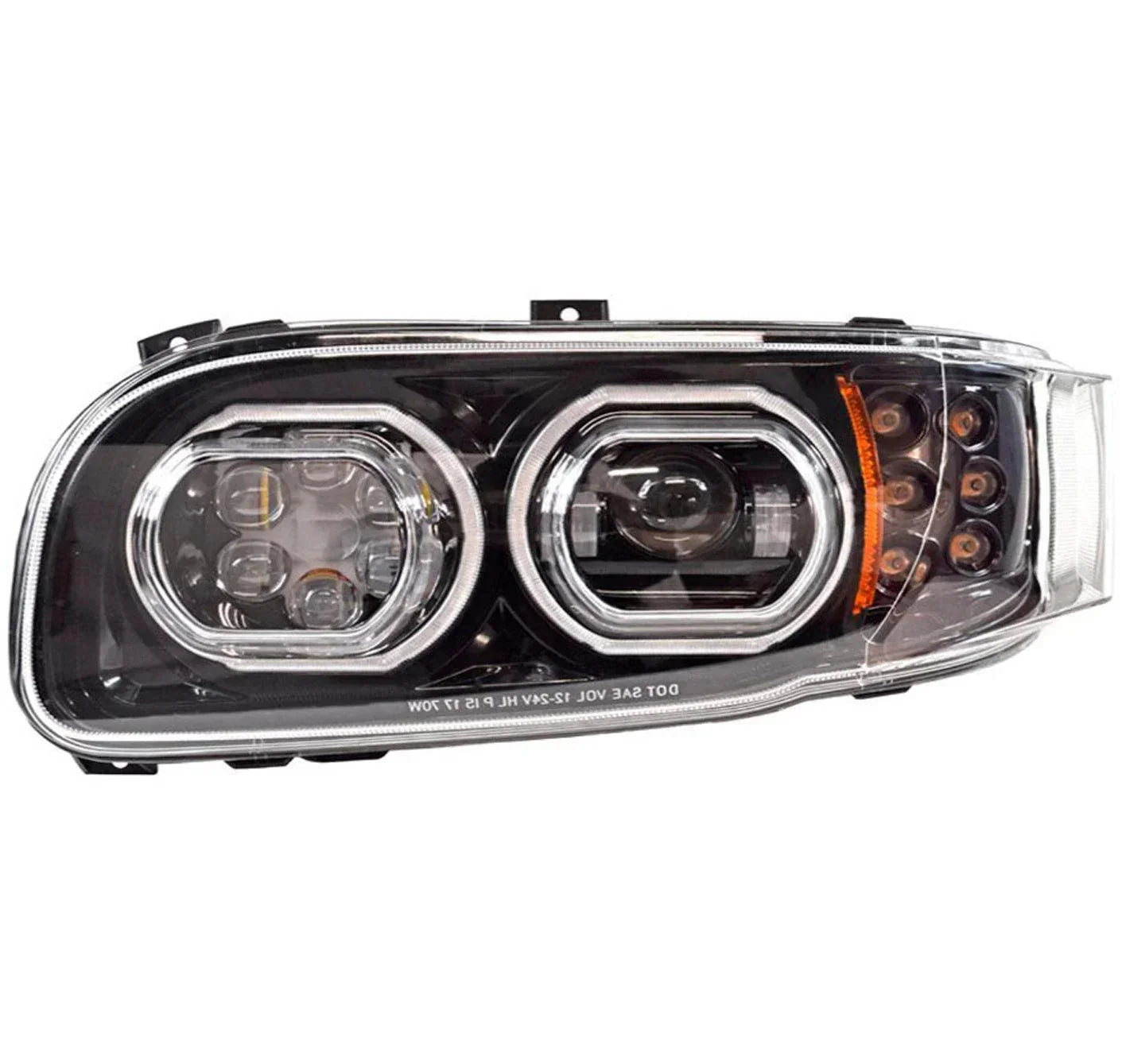 55660 Raney'S Left Blackout Projector Headlight With Halo Ring For Peterbilt