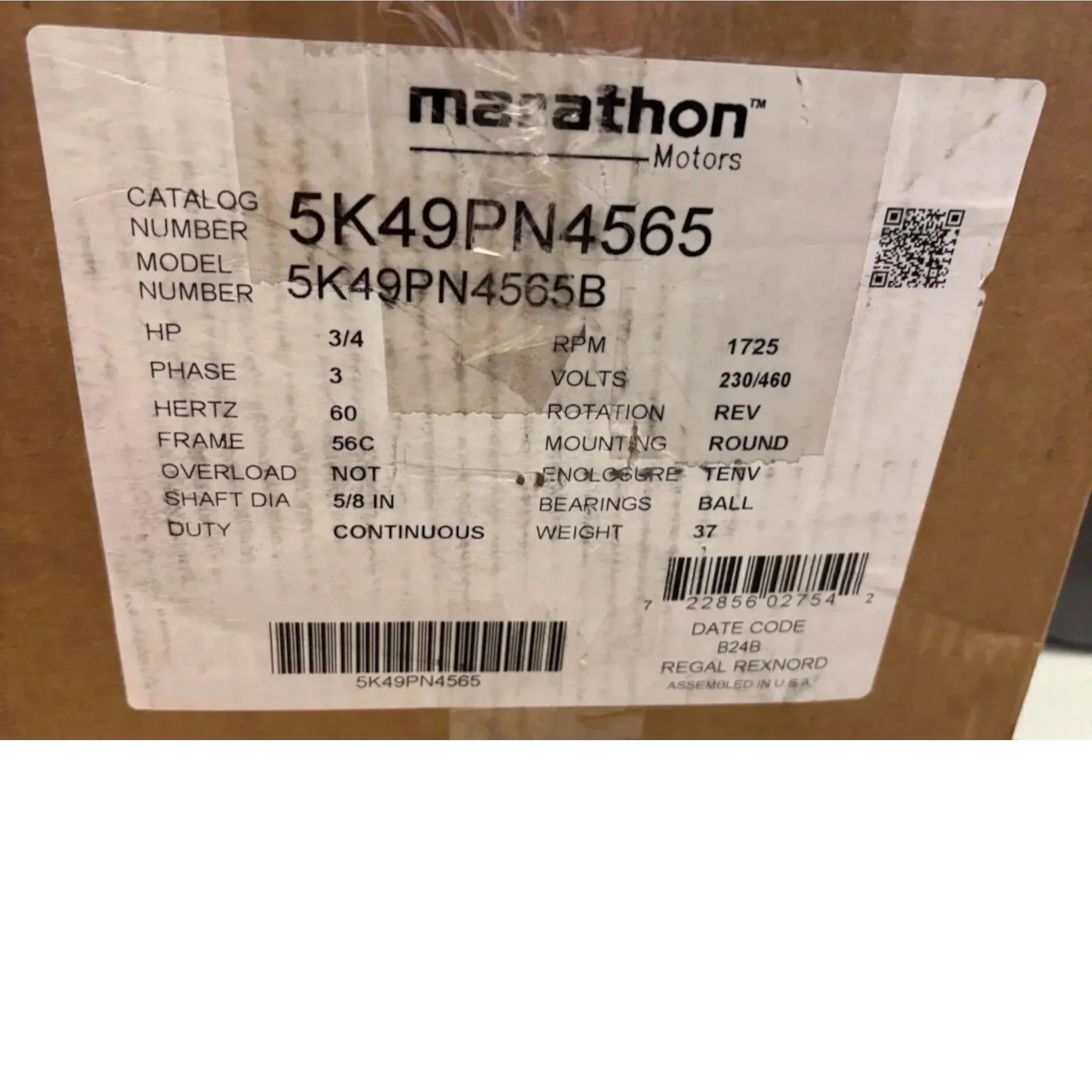 5K49PN4565 Marathon Brake Motor 230/460 V