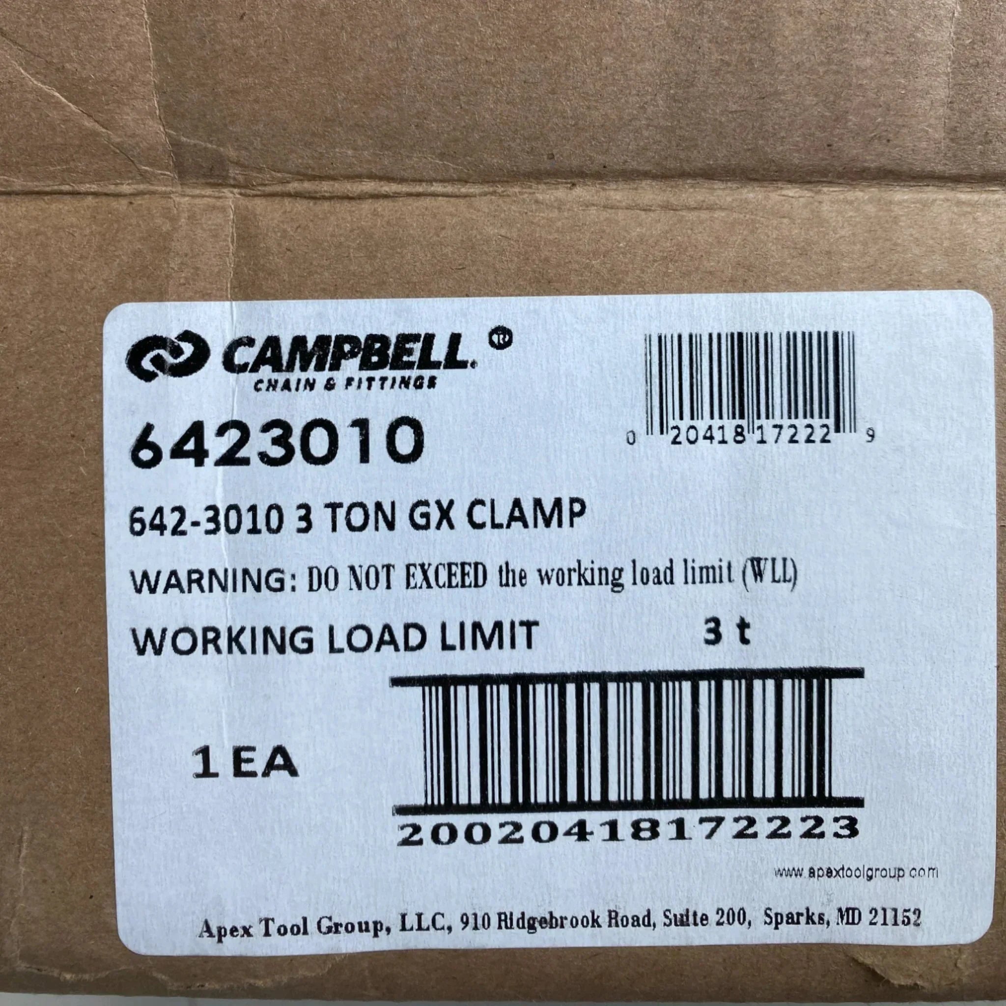 6423010 Campbell GX 3 Ton Lifting Clamp