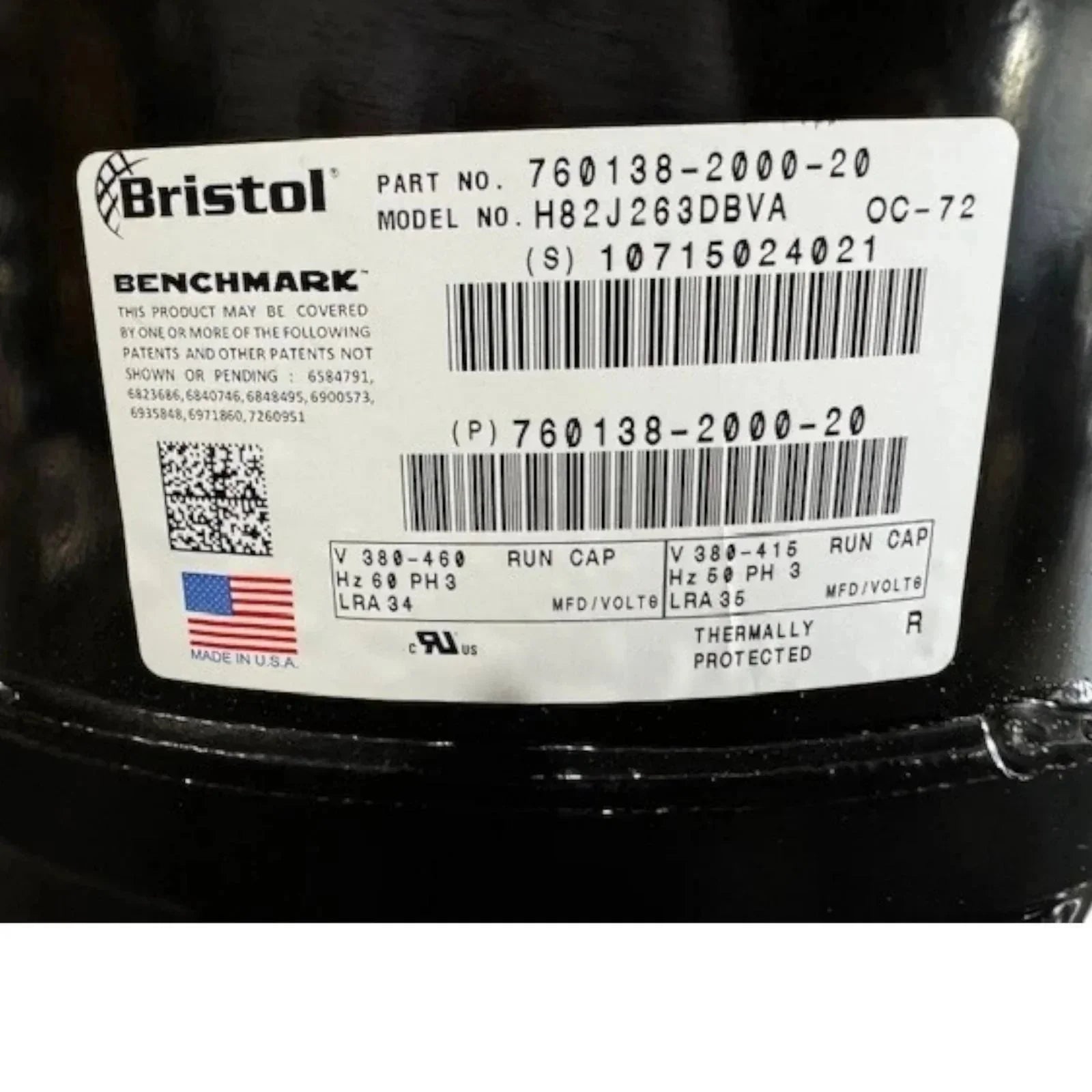 760138-2000-20 Genuine Bristol 2.5 Ton Compressor