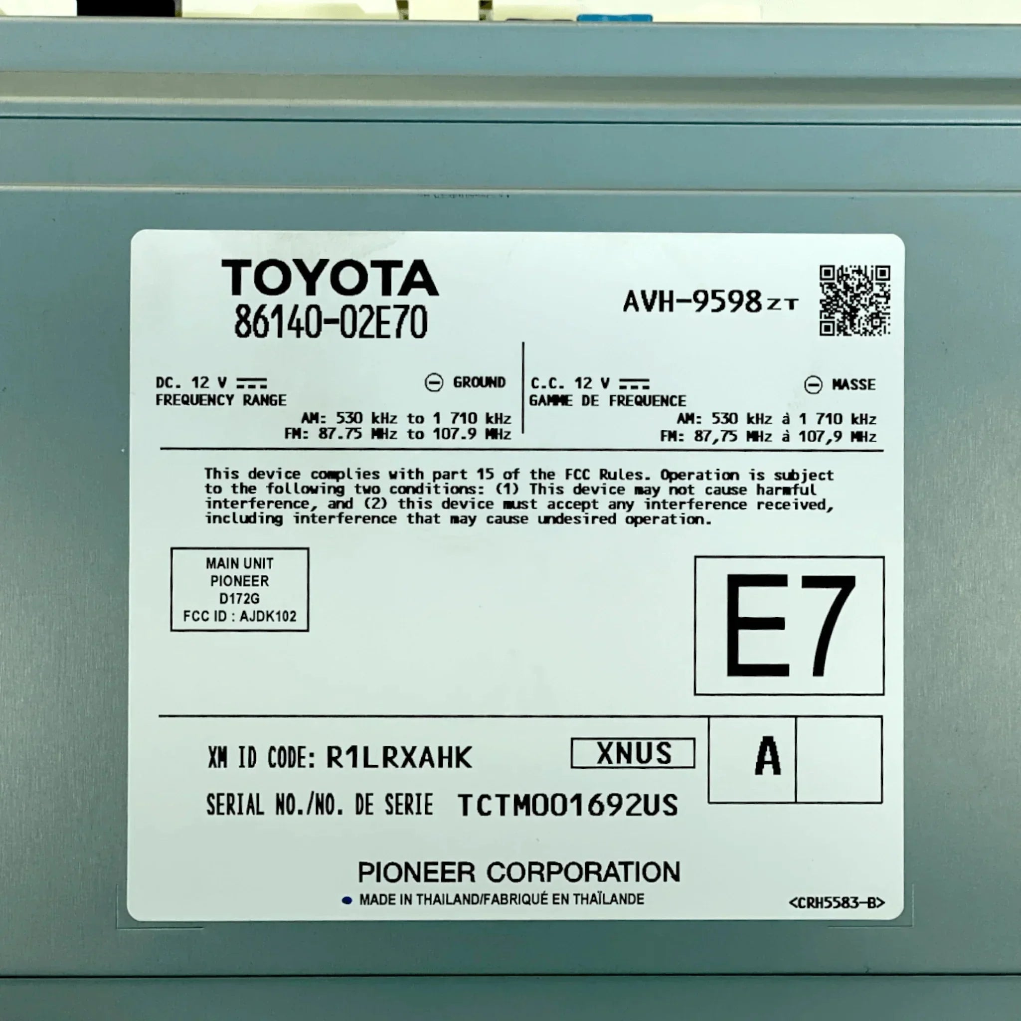 86140-02E70 Genuine Toyota Navigation Display Screen Receiver 3.0 For Rav4