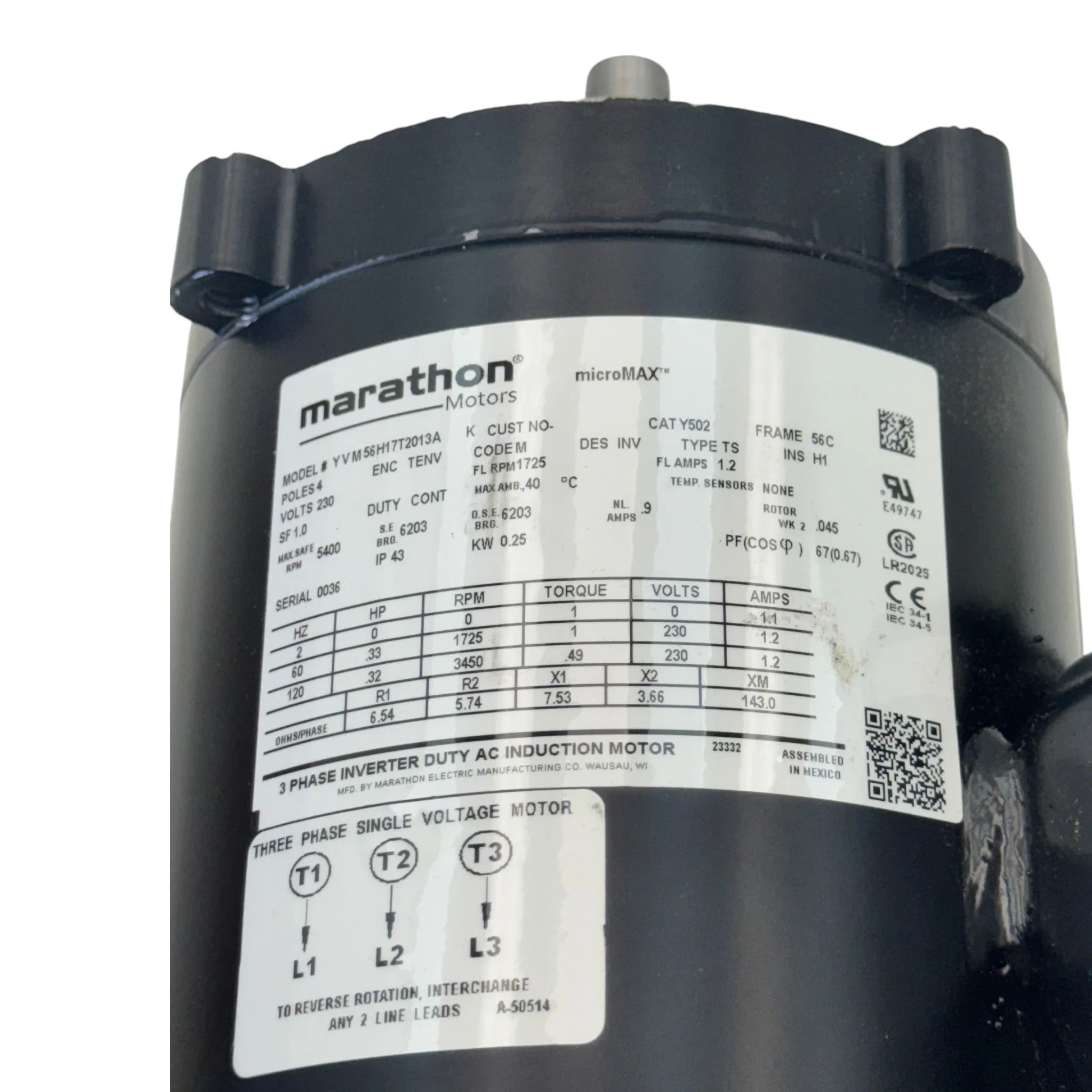 56H17T2013A Genuine Marathon Inverter Duty Motor 230V