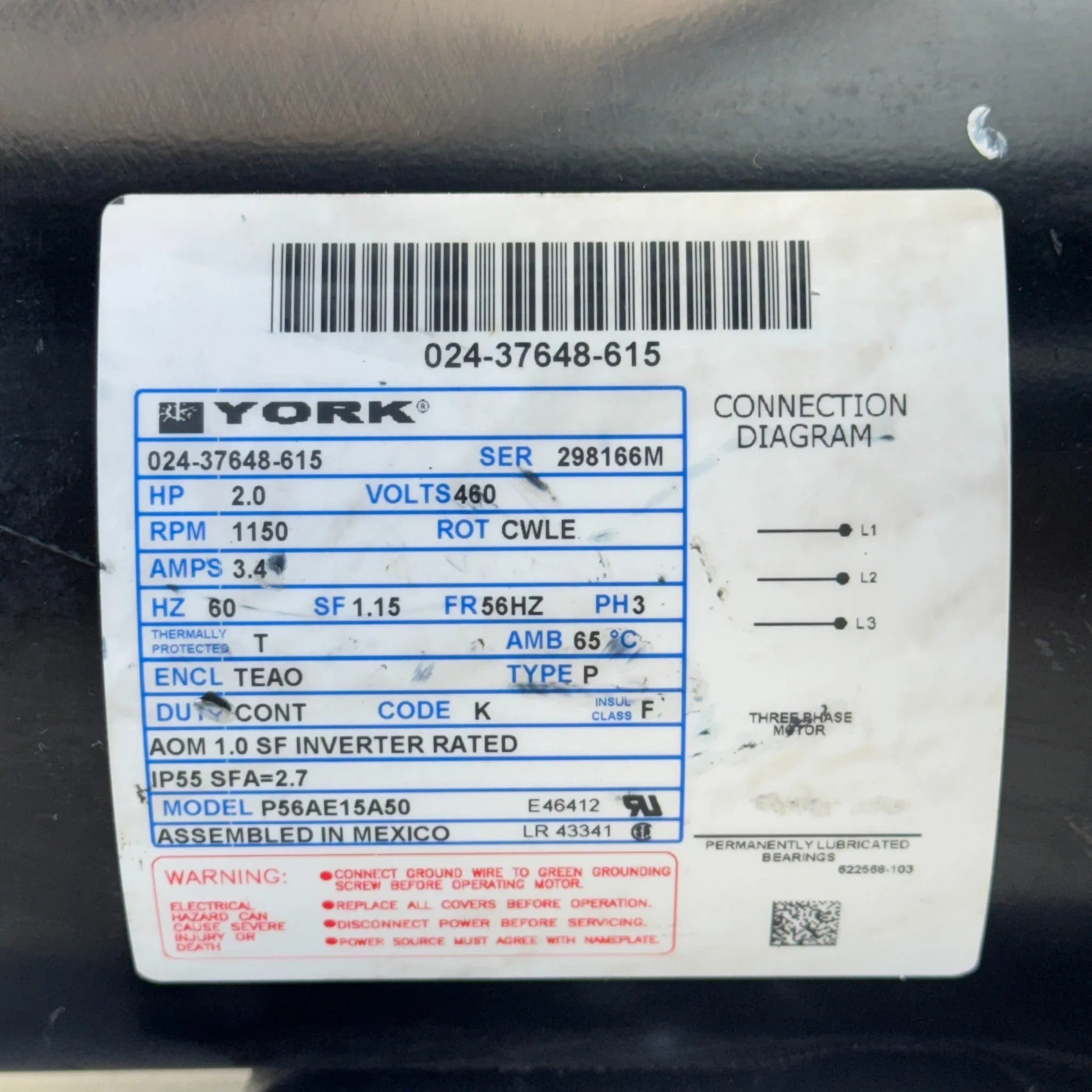 024-37648-615 Genuine York Replacement Motor 460V