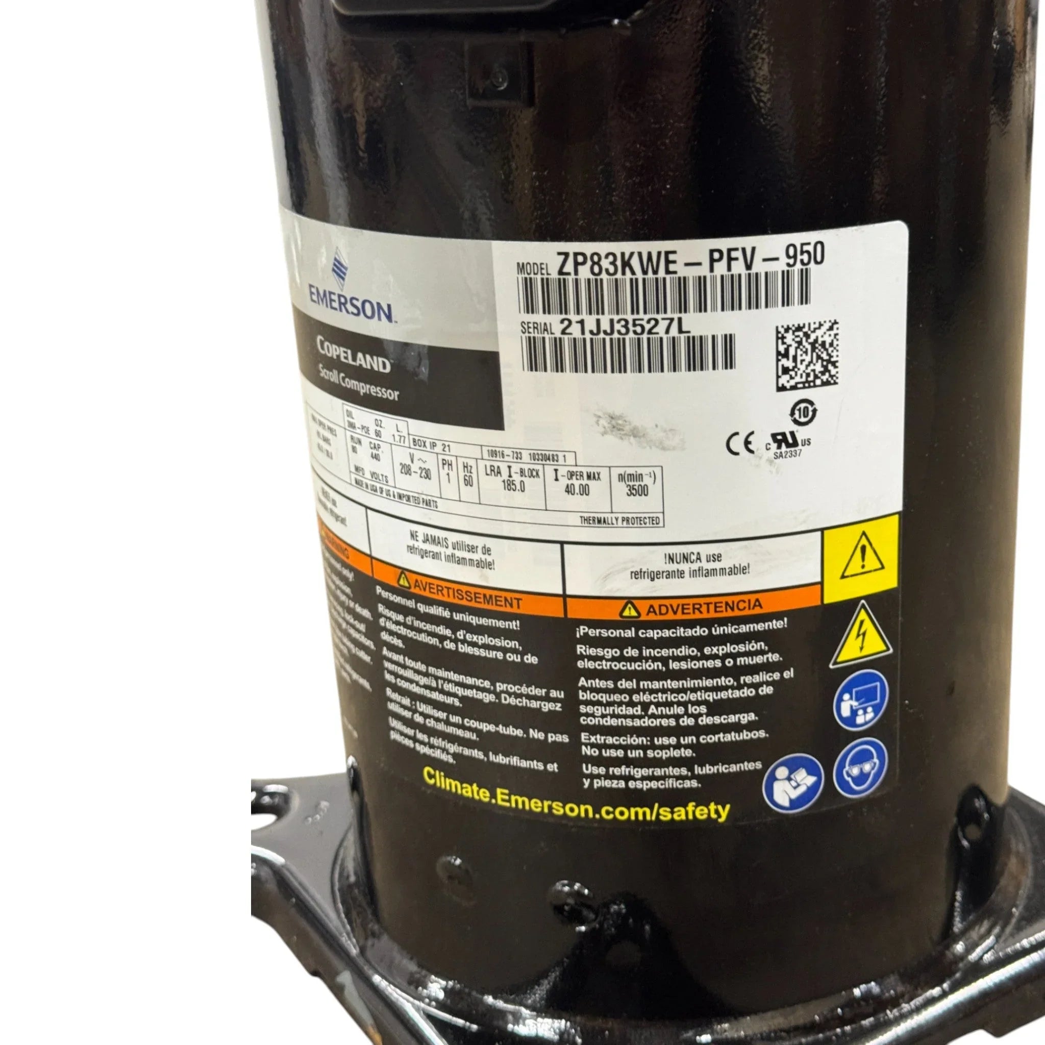 ZP83KWEPFV950 Genuine Copeland Scroll Compressor 208-230V