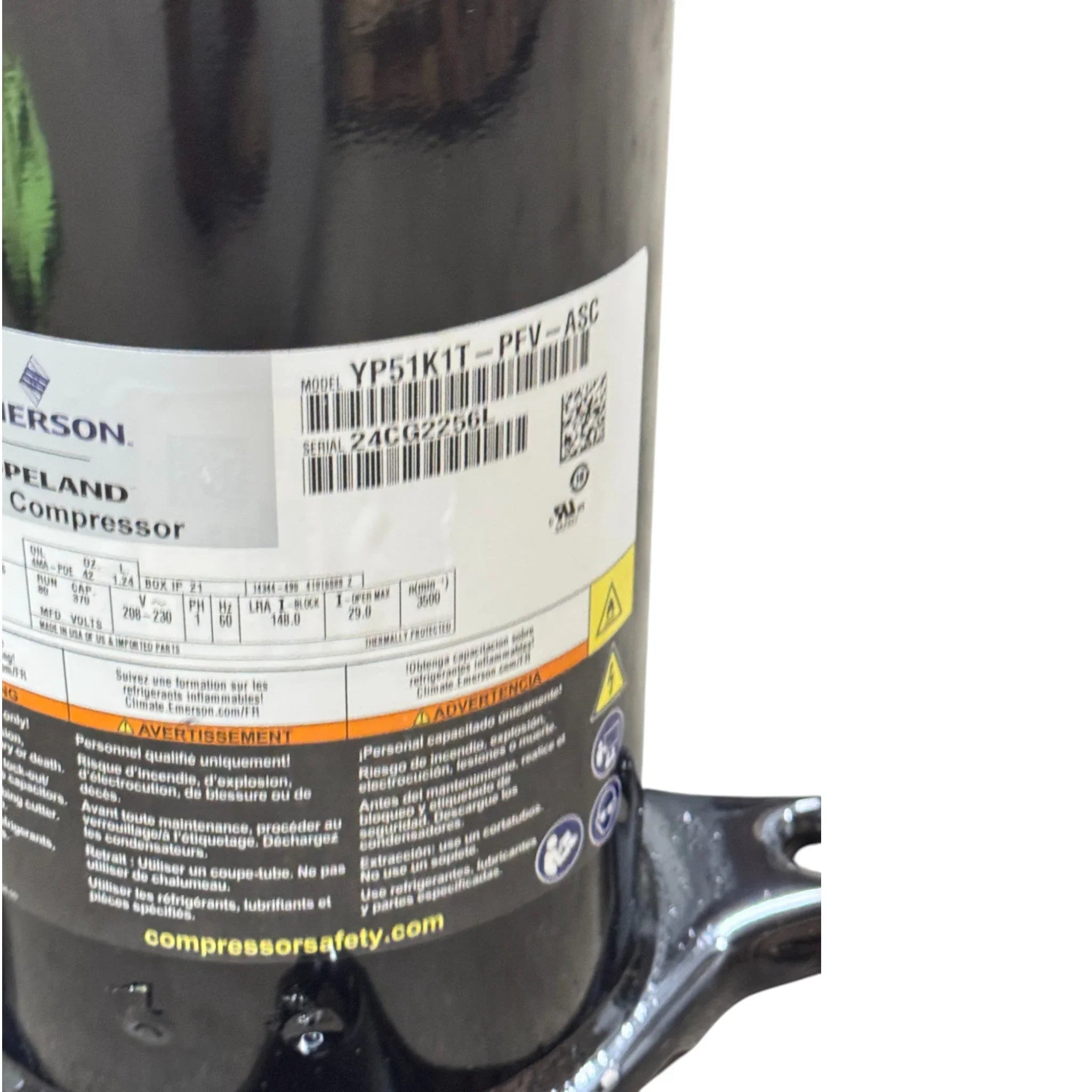YP51K1TPFVASC Genuine Copeland Scroll Compressor 208-230V