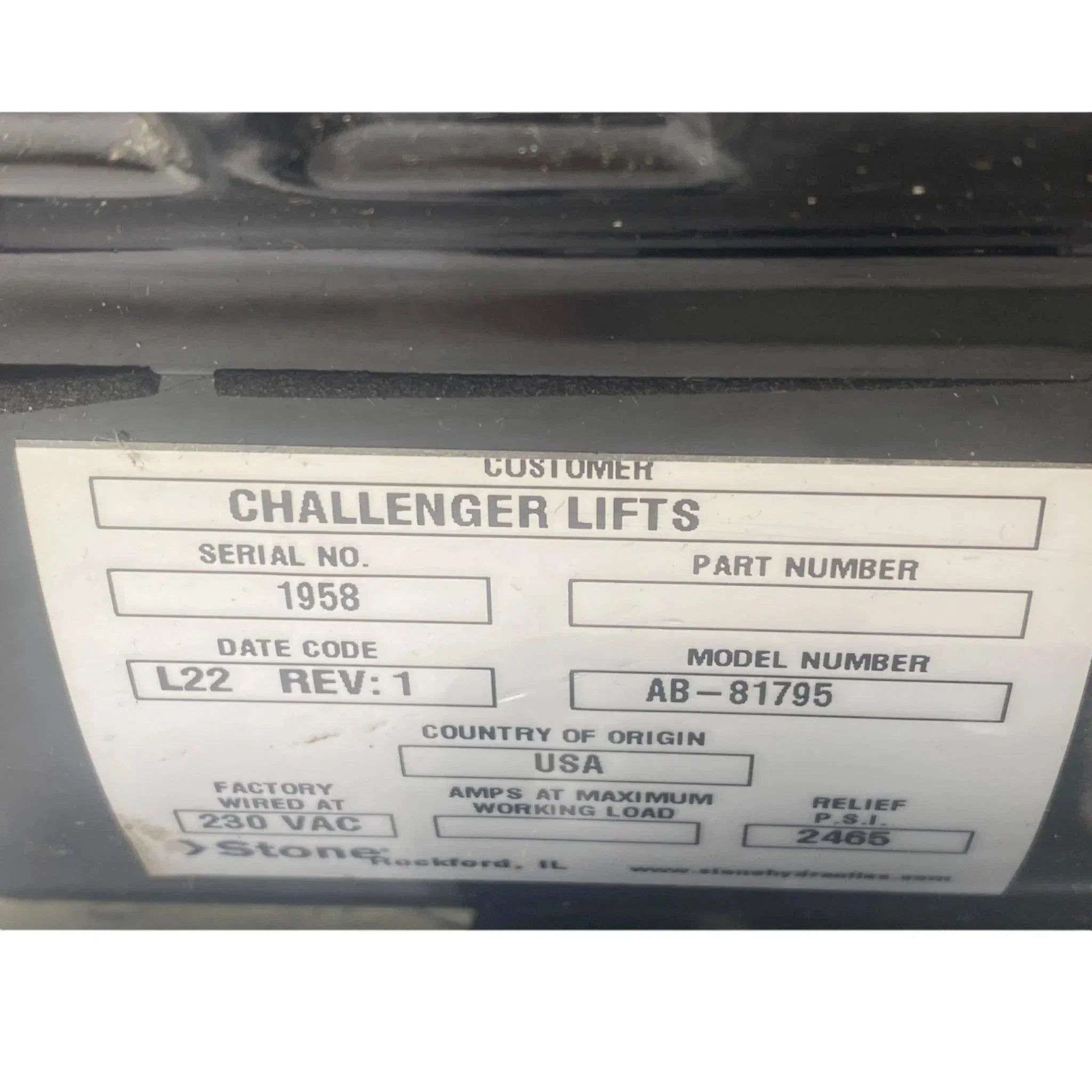 AB-81795 Challenger Lift Power Unit 1PH 230V 60Hz