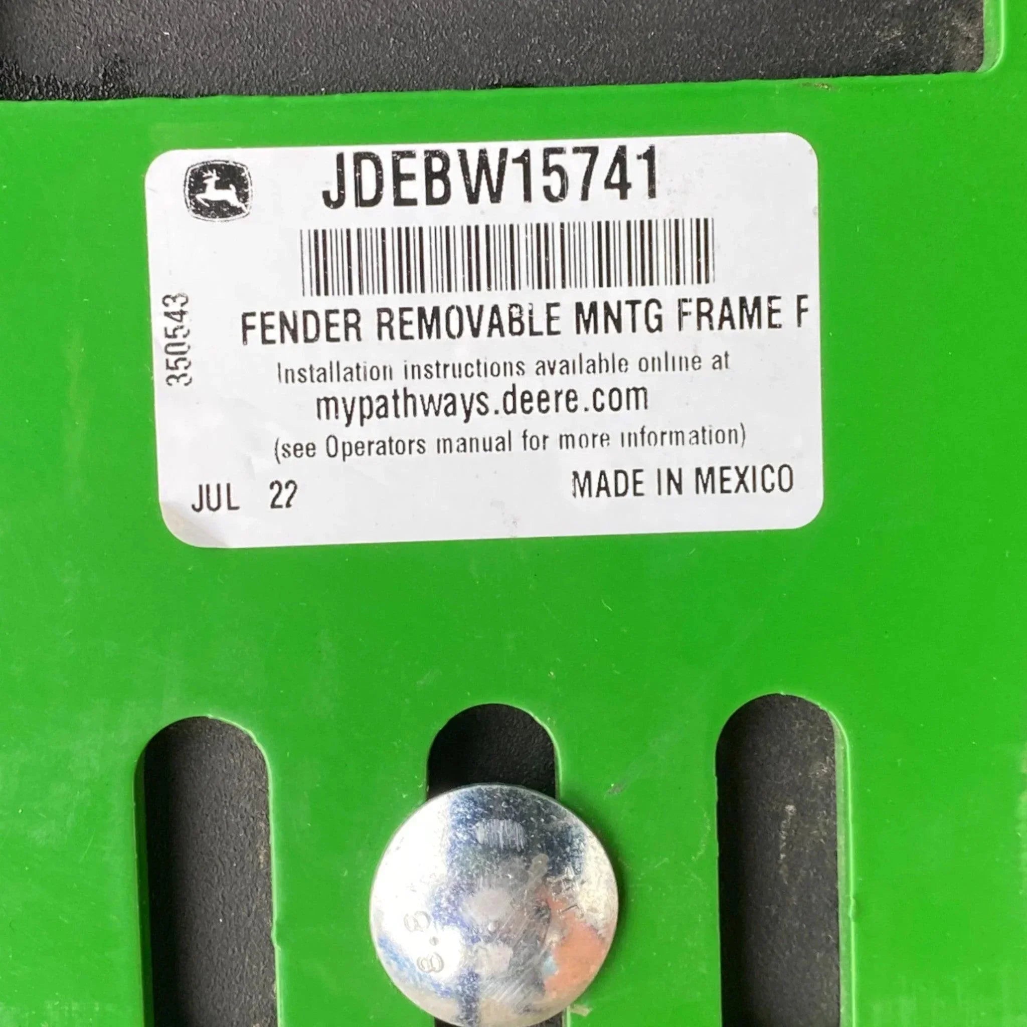 BW15906 Genuine John Deere Stationary Front Fender