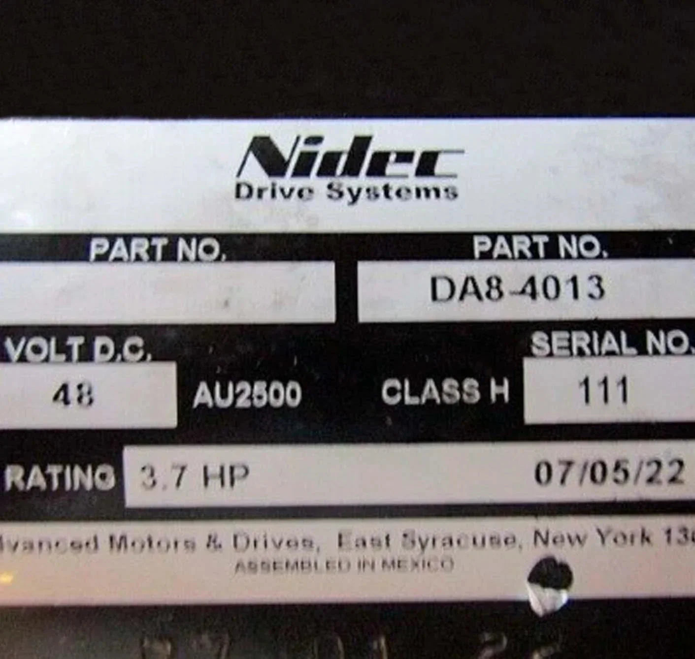 Da8-4013 Oem Nidec Drive Systems Electric Motor 48 Volt /3.7 Hp