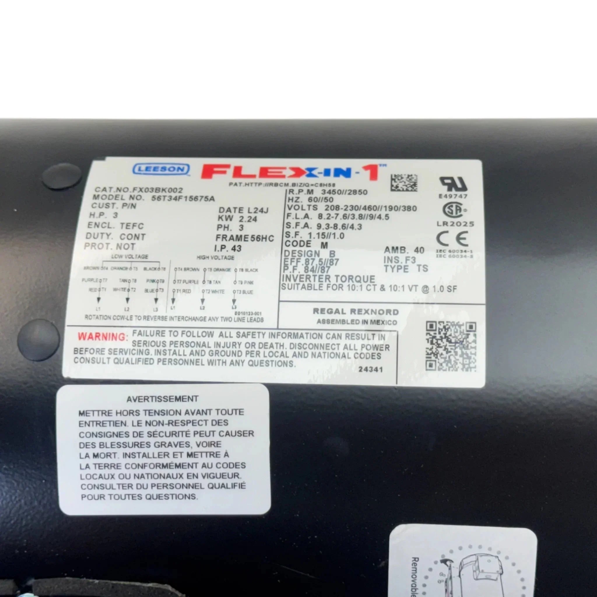 FX03BK002 Leeson Electric Motor 208-230/460V