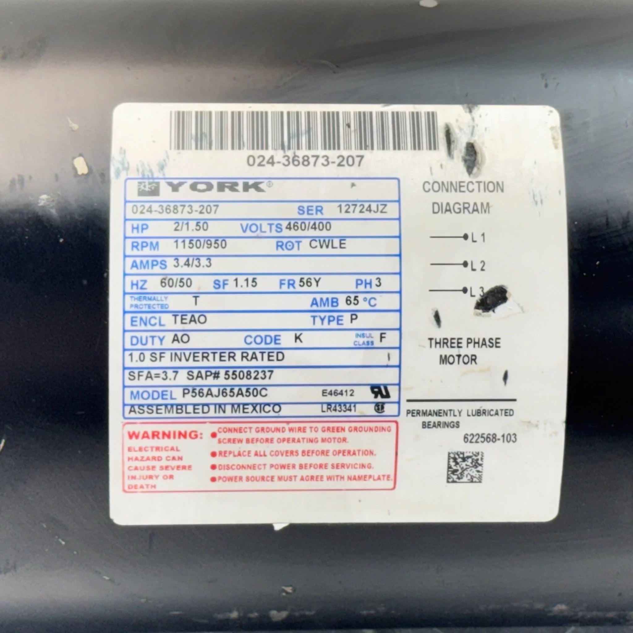 P56AJ65A50C Genuine York Fan Motor