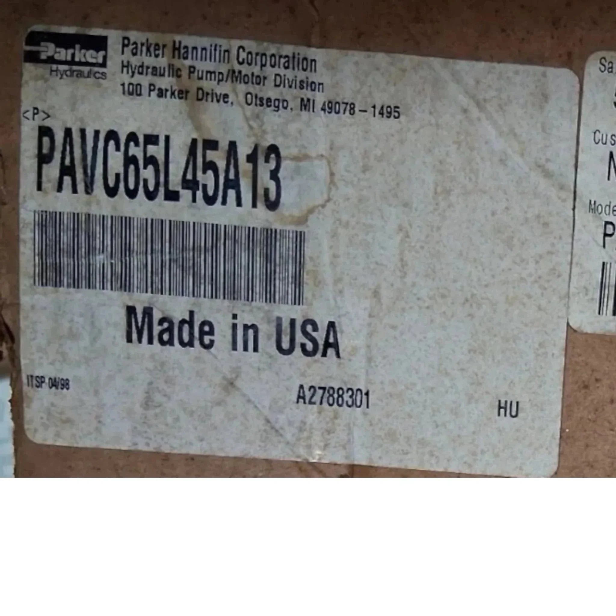 PAVC65L45A13 Genuine Parker Hydraulic Pump