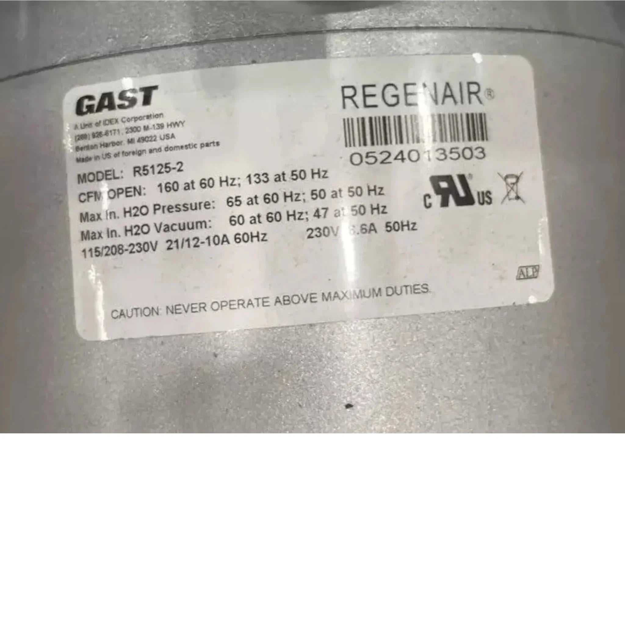 R5125-2 Gast Regenerative Blower 115/208-230 V