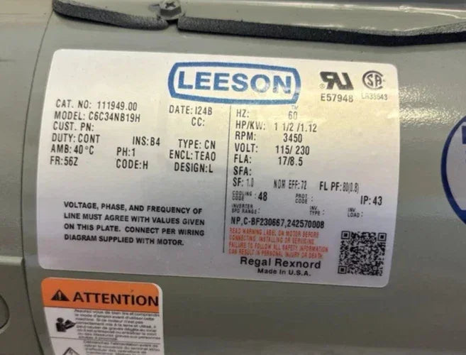 111949.00 Genuine Leeson Agricultural Motor 115/208-230V