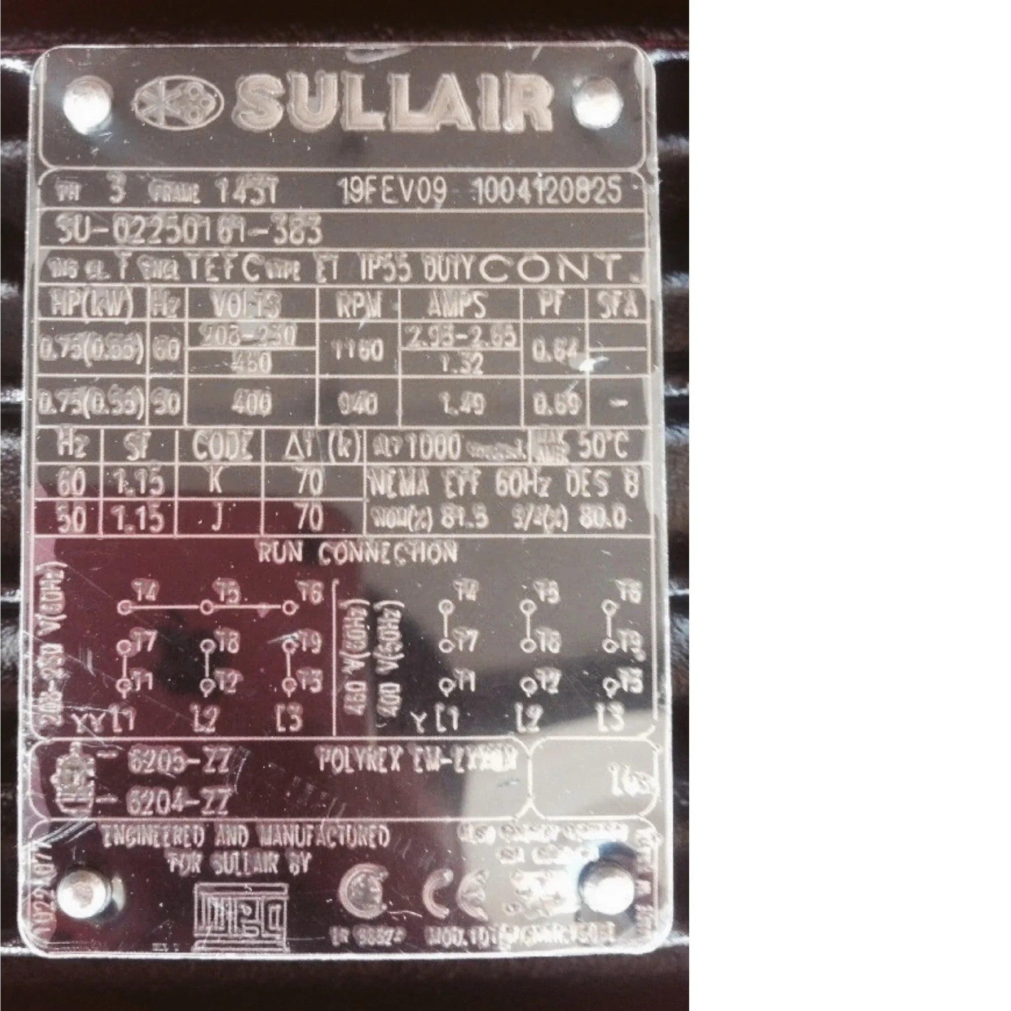 SU-02250161-383 Sullair Electric Motor 208-230/460V