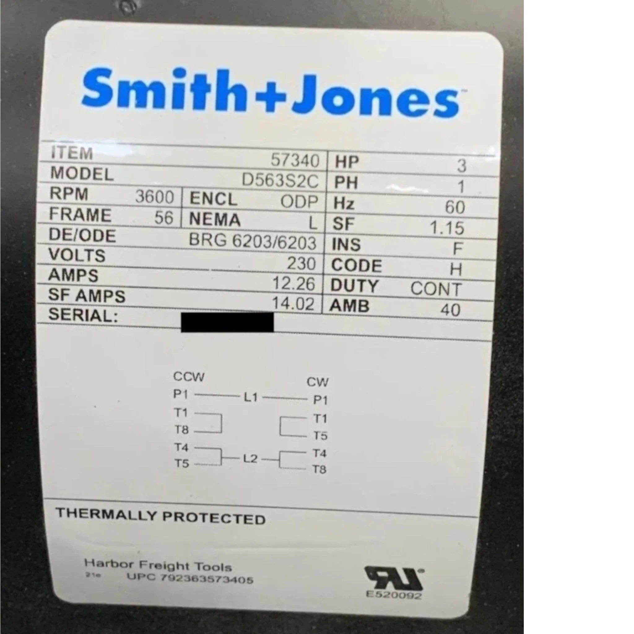 57340 Smit & Jones Duty Electric Motor 230V