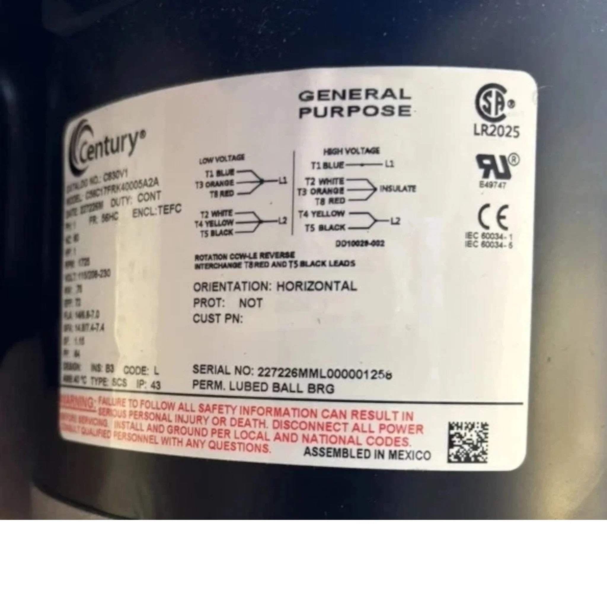 C830V1 Century General Purpose Motor 115/208-230V