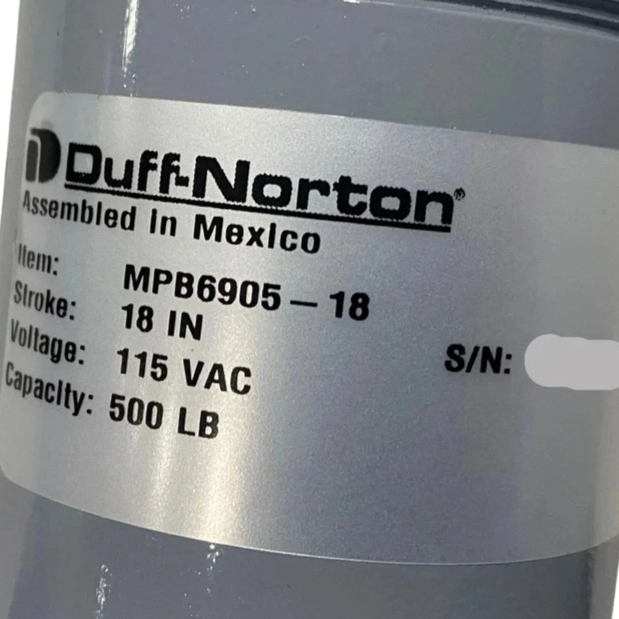 MPB6905-18 Duff-Norton Stroke Linear Electromechanical Actuator 115V