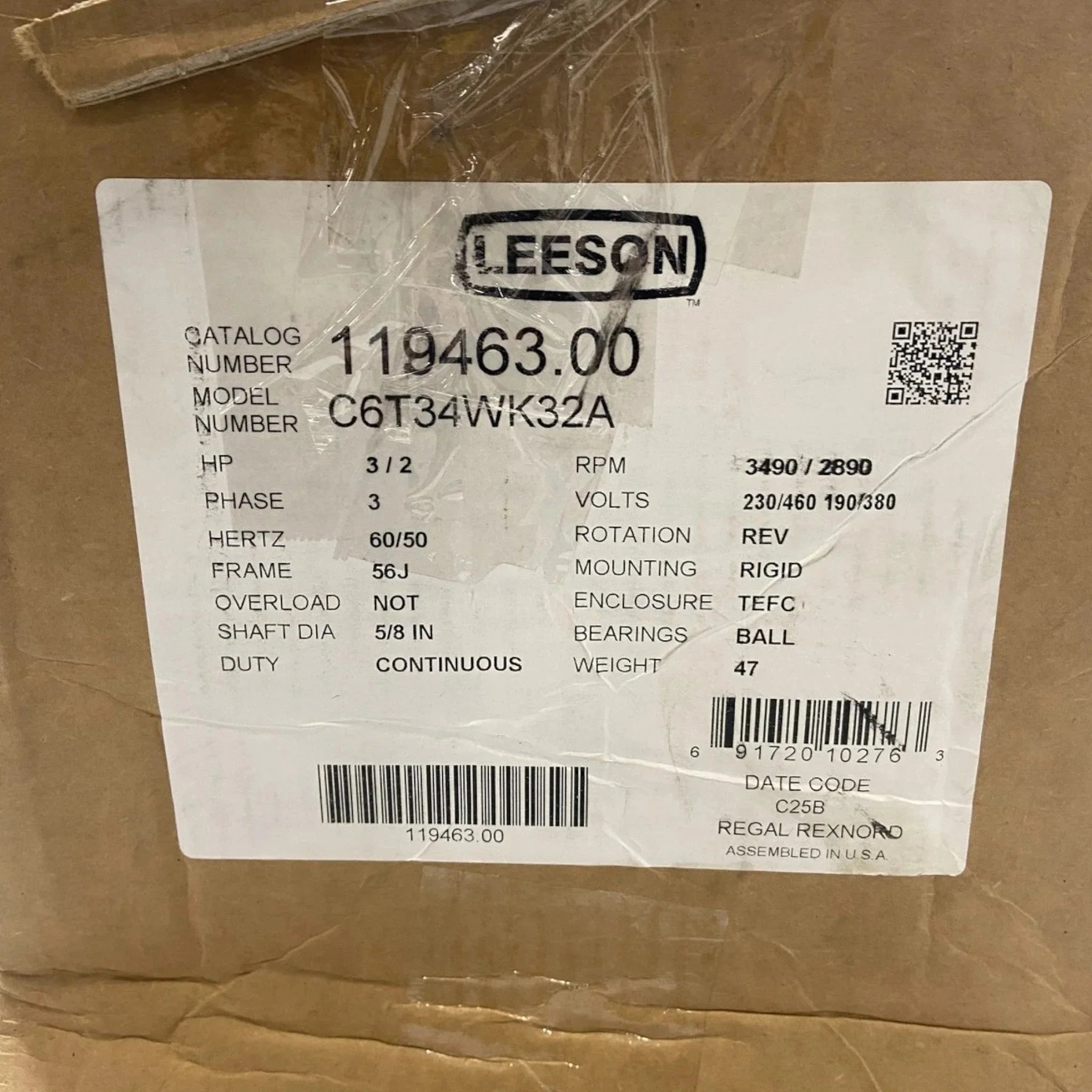 119463.00 Genuine Leeson Washdown Jet Pump Motor