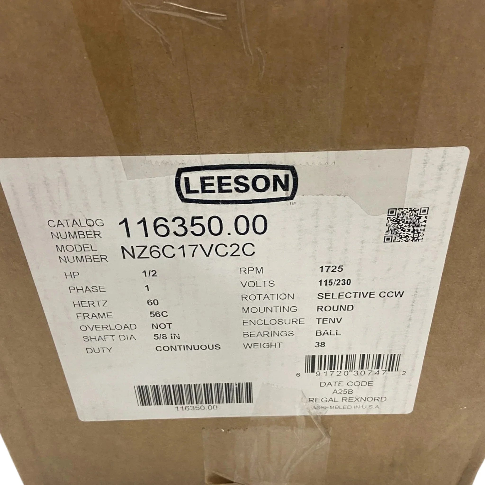 116350.00 Genuine Leeson Washdown 1/2 Hp Motor