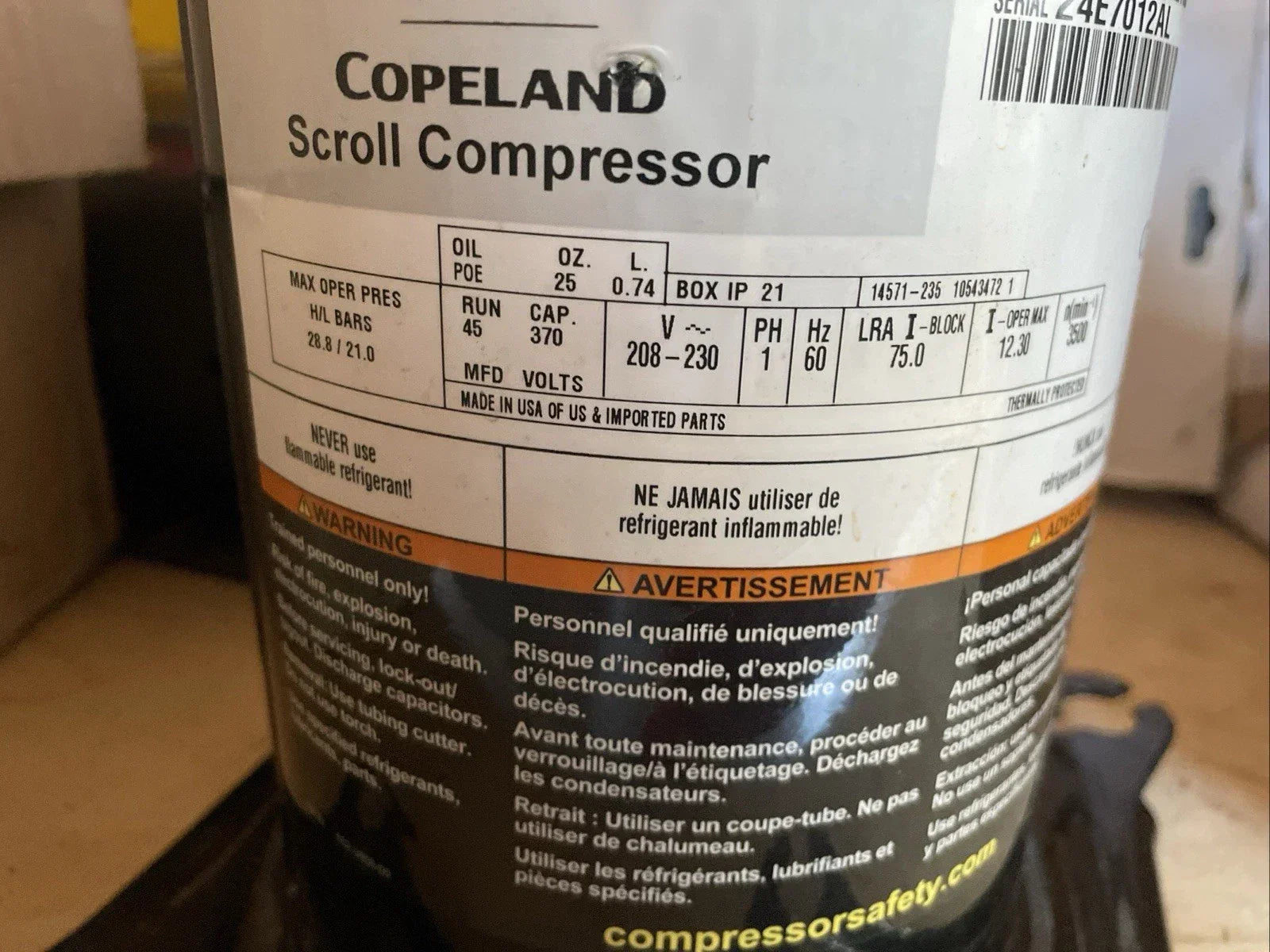 ZR57K3ETFD830 Genuine Copeland Scroll Compresor