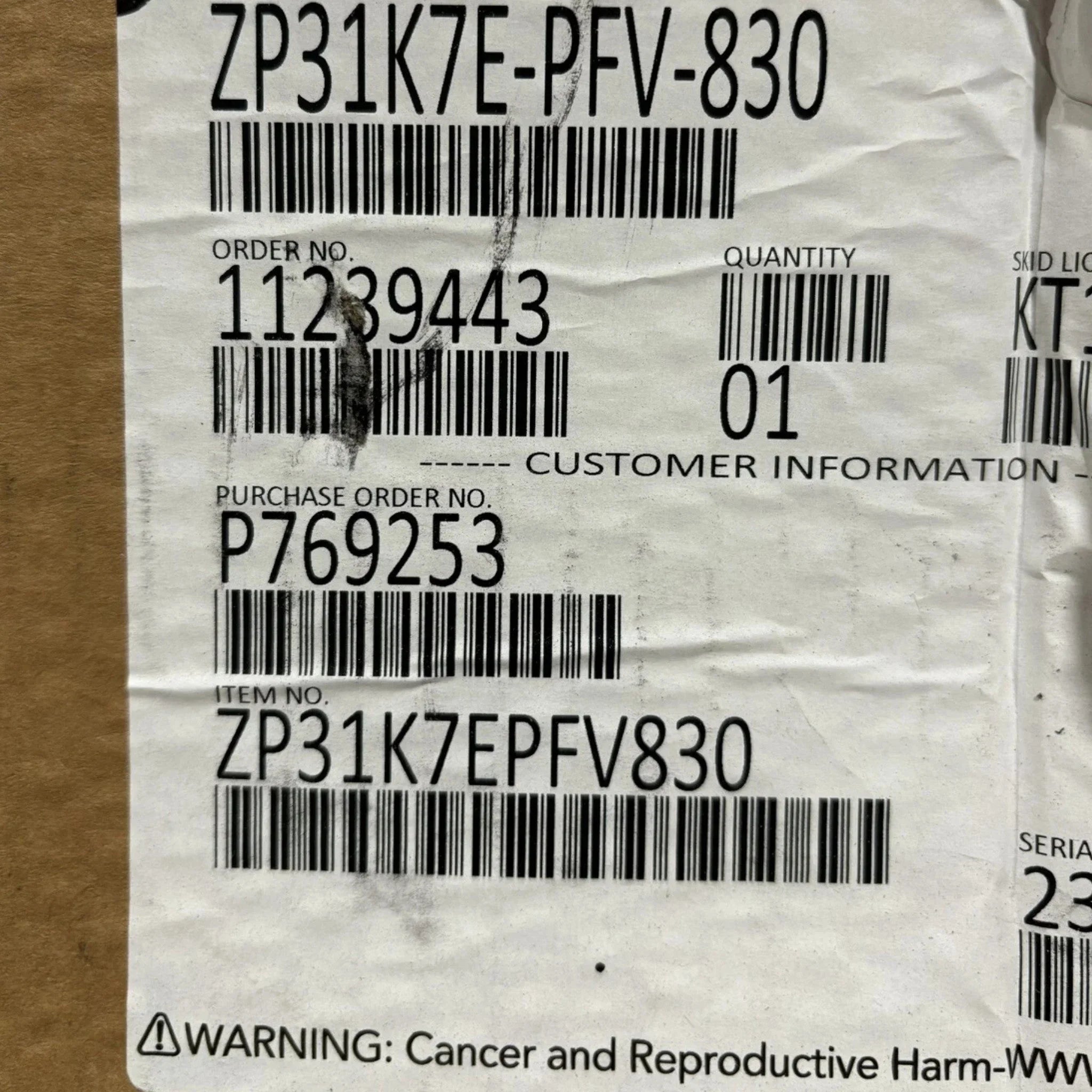 ZP31K7EPFV830 Genuine Copeland Scroll Compressor