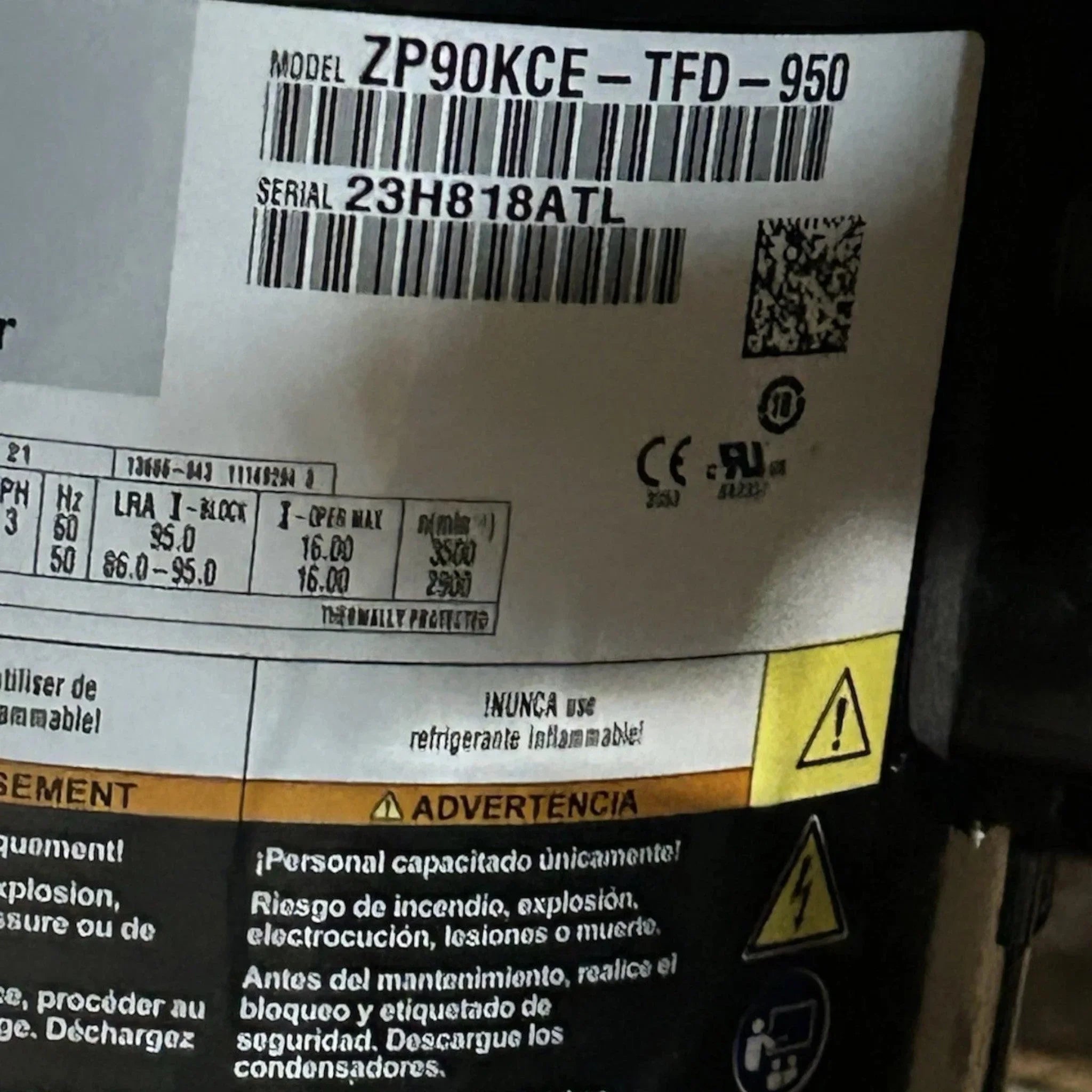 ZP90KCE-TFD-950 Genuine Copeland Scroll Compressor