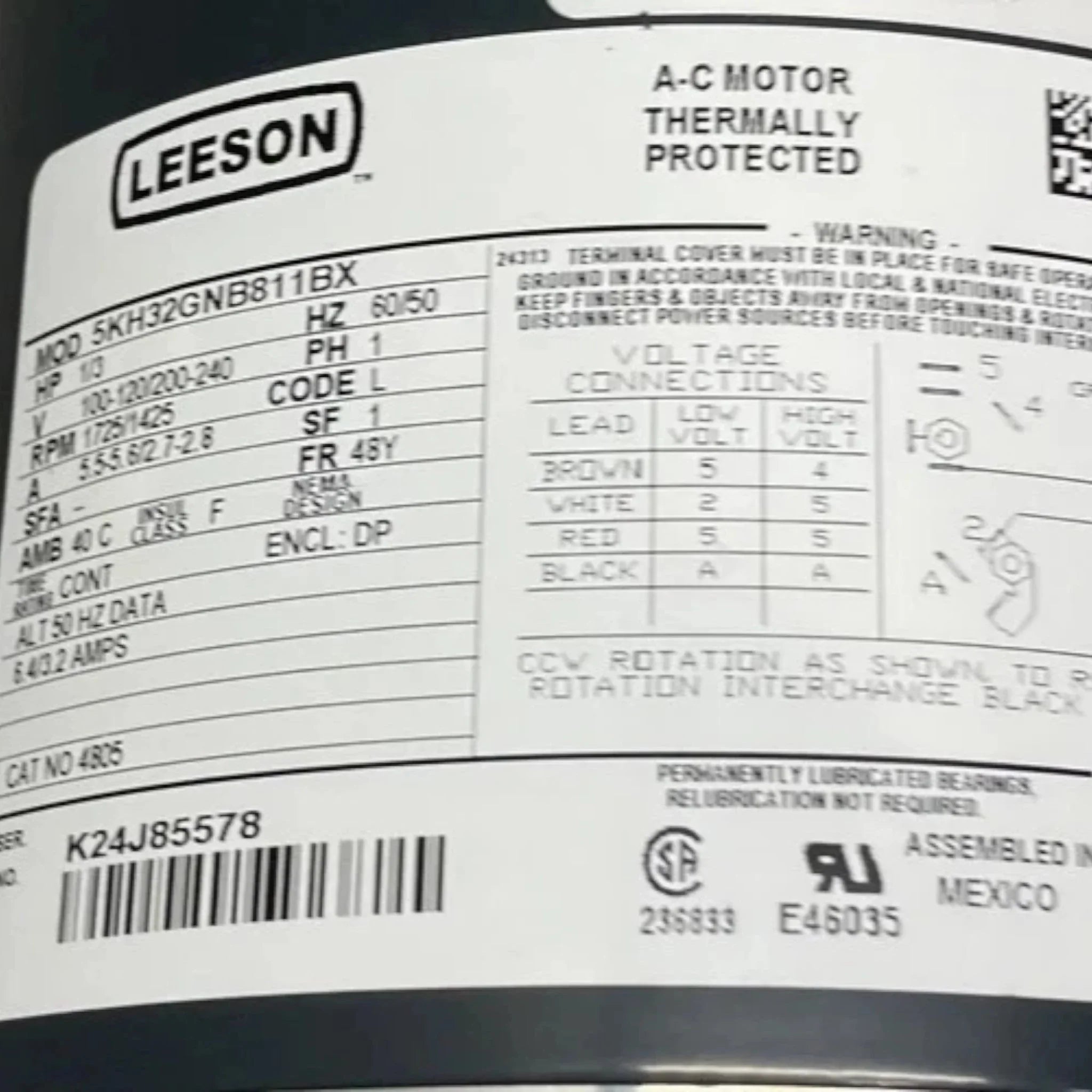 5KH32GNB811BX Genuine Leeson Carbonator Pump Motor 100-120/200-240V