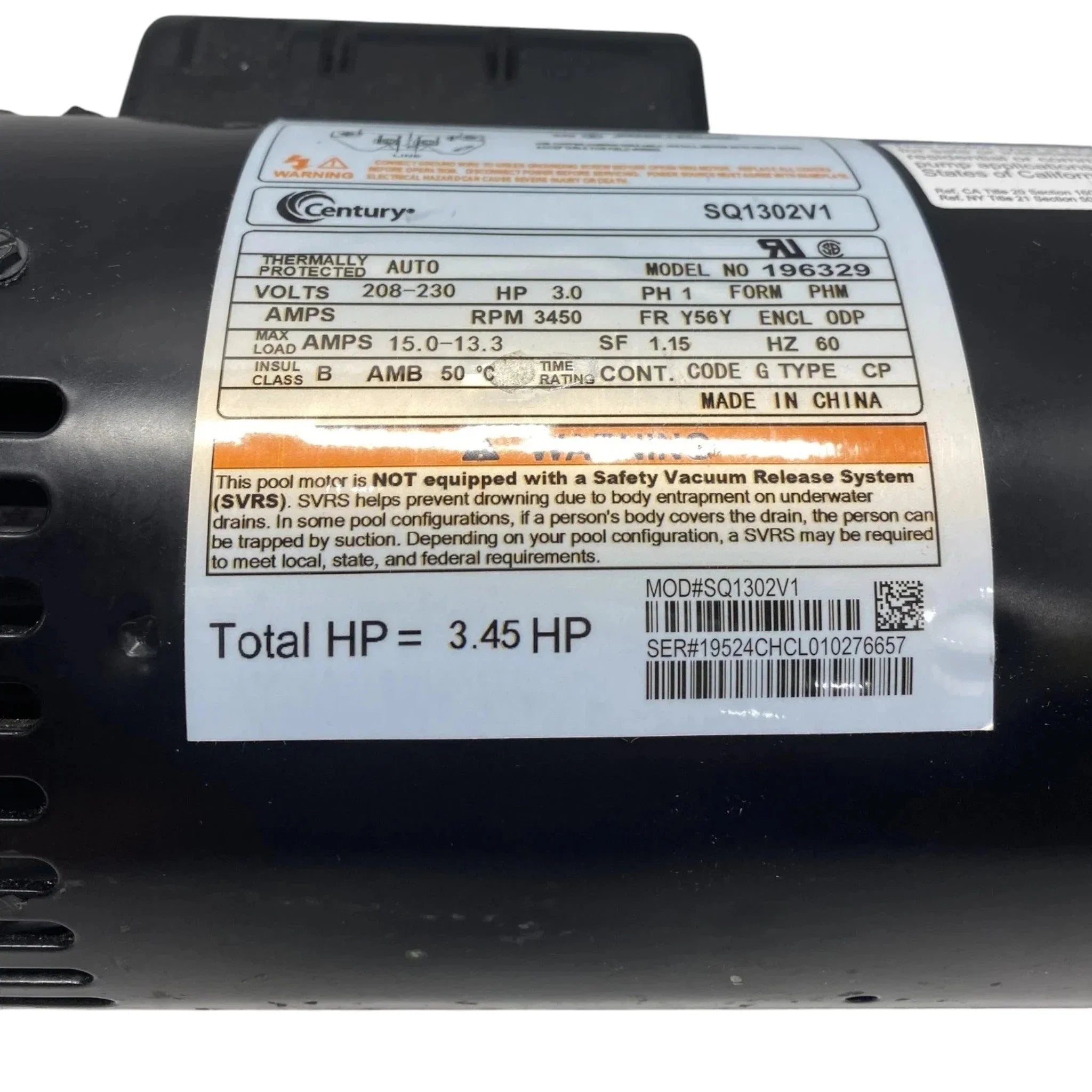 SQ1302V1 Century Square Flange Motor 208-230V