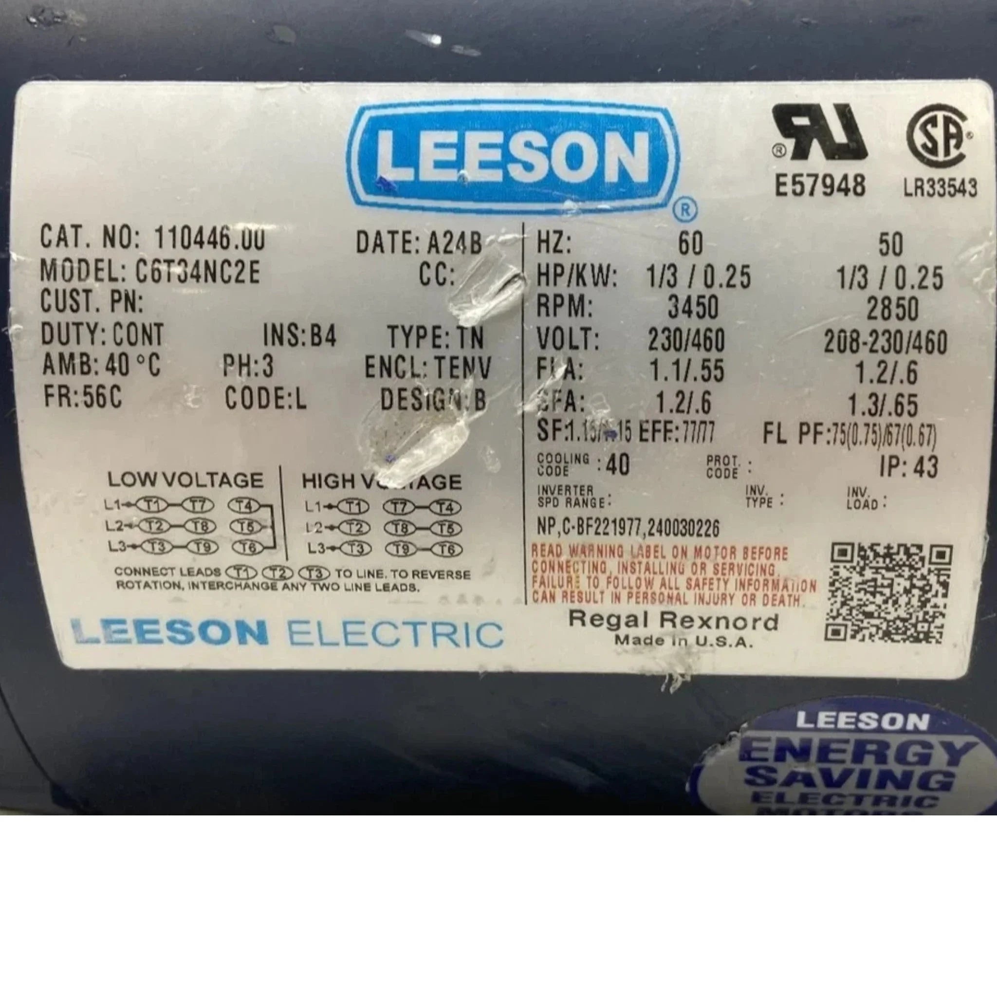 110446.00 Genuine Leeson General Purpose Motor 230-460V