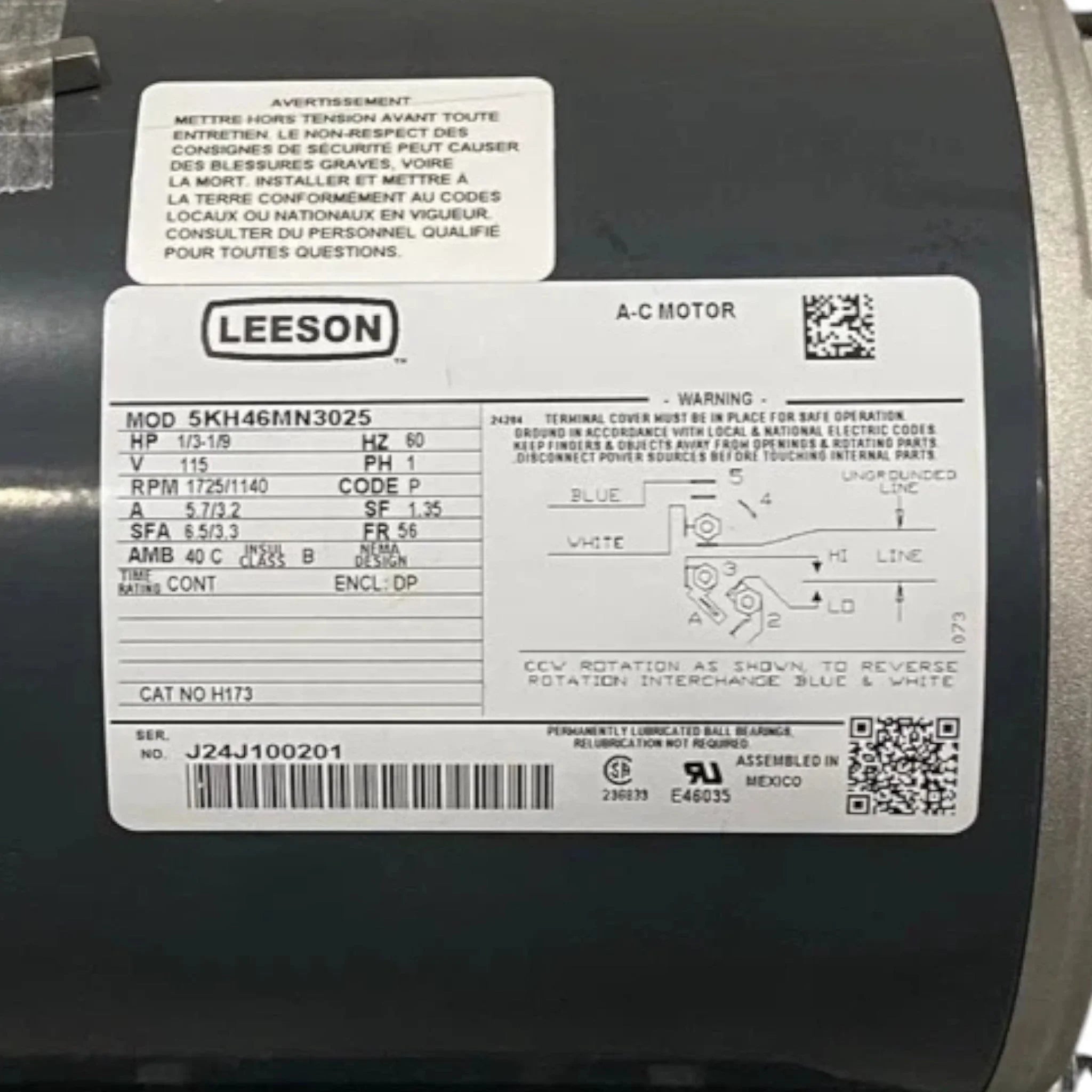 5KH46MN3025 Genuine Leeson General Purpose Motor 115V