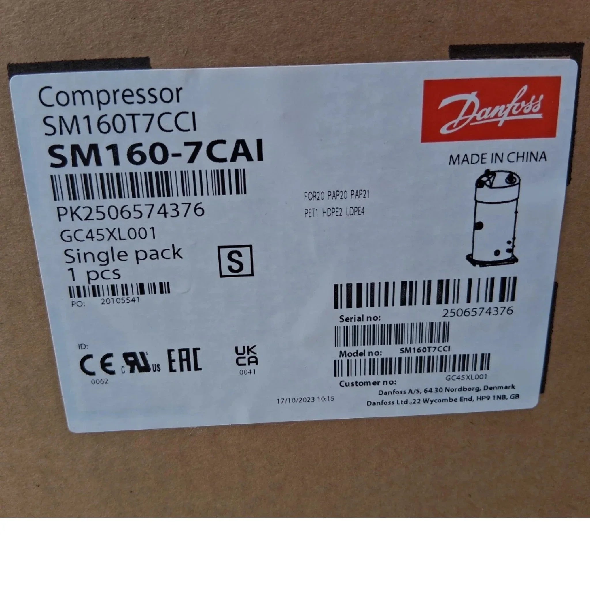 SM160T7CC Genuine Danfoss Scroll Compressor