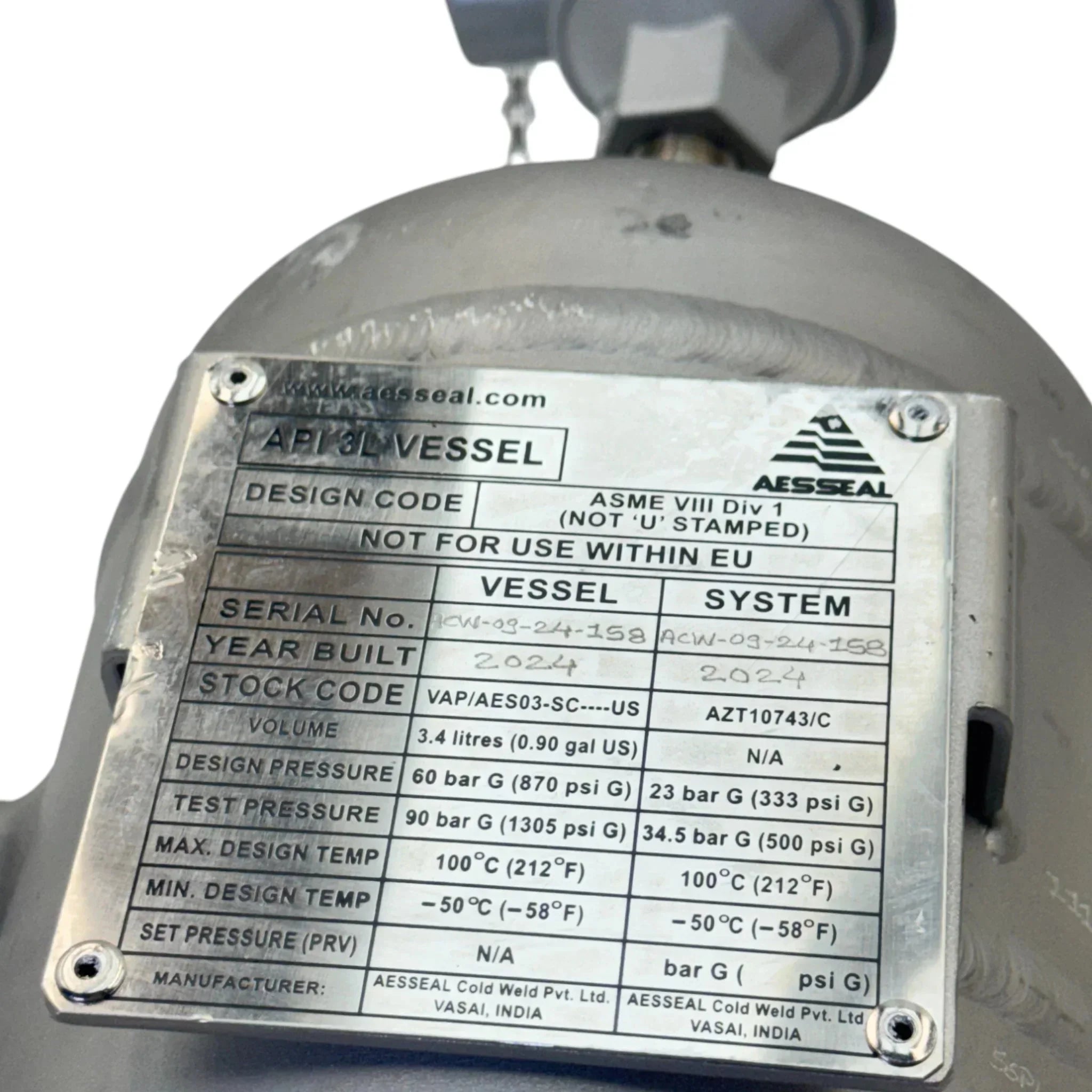 VAP/AES03-SC Aesseal API 3L Vessel