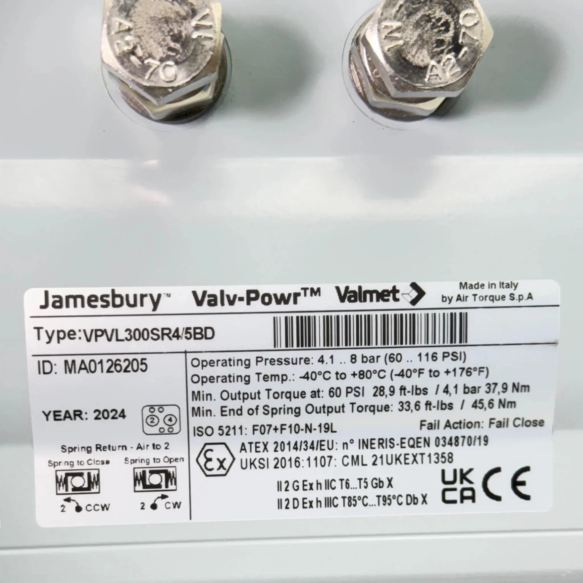VPVL300SR4/5BD Jamebury Valv-Powr Spring Return Pneumatic Actuator