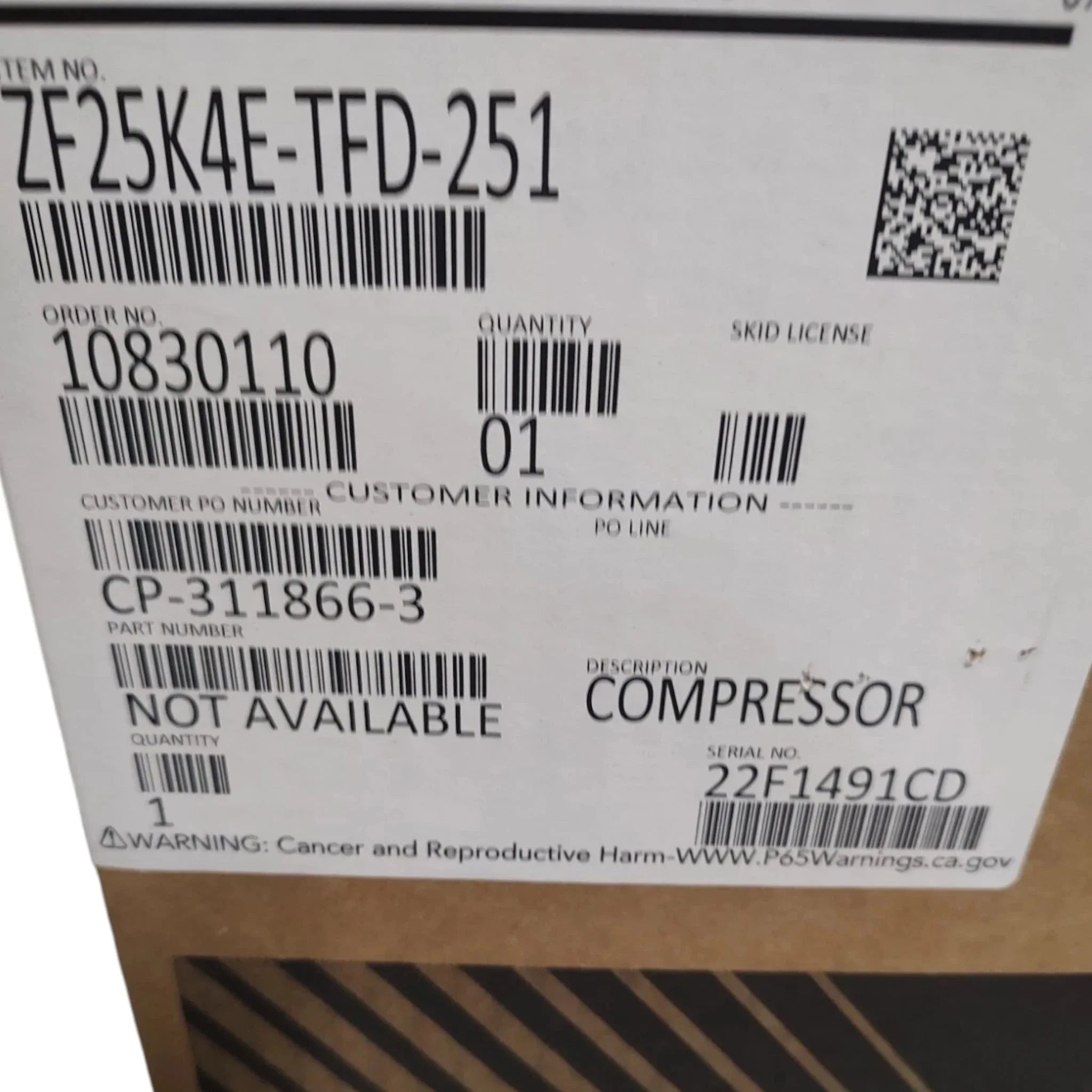 ZF25K4ETFD251 Genuine Copeland Scroll Compressor