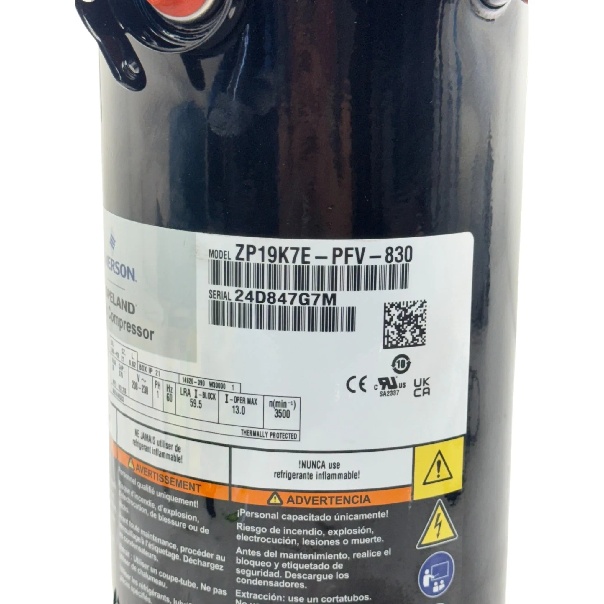ZP19K7E PFV 830 Genuine Copeland Scroll Compressor 208-230V
