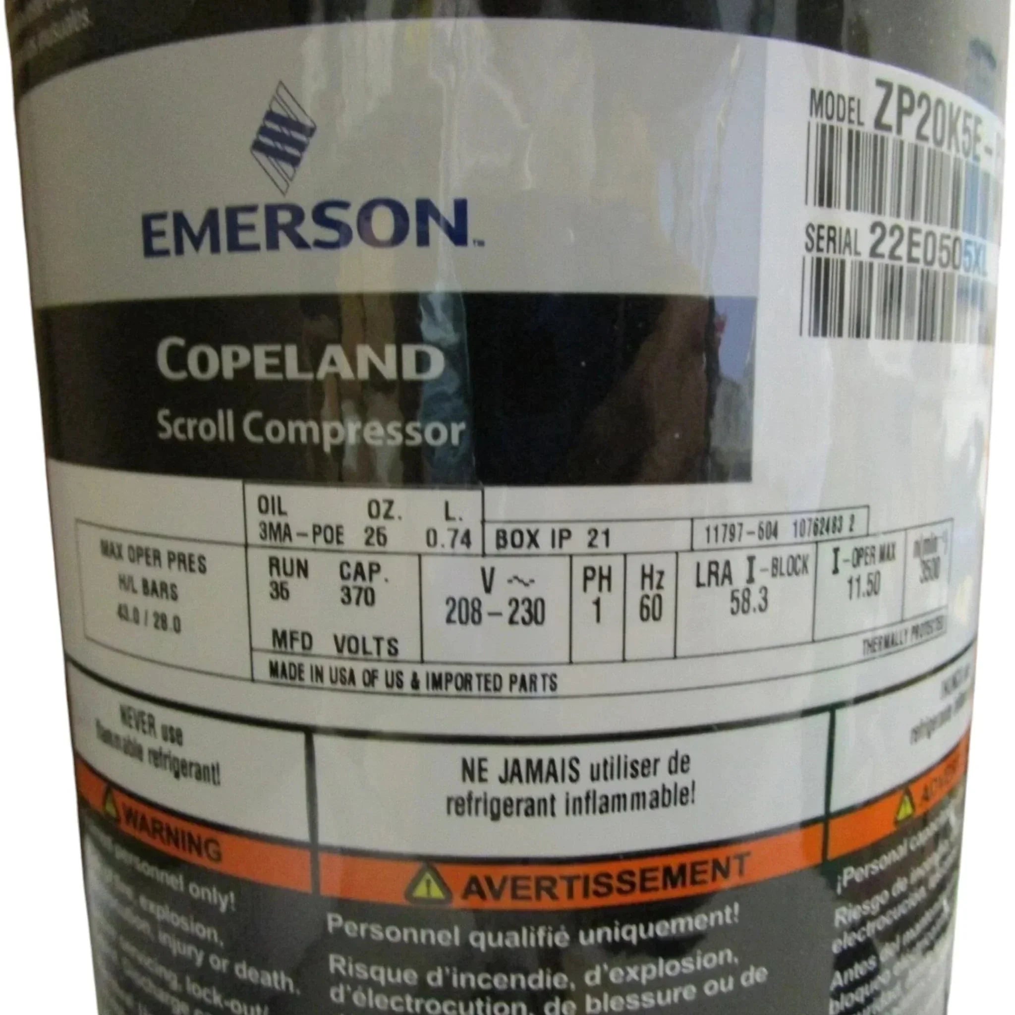 ZP20K5EPFV830 Genuine Copeland Scroll Compressor