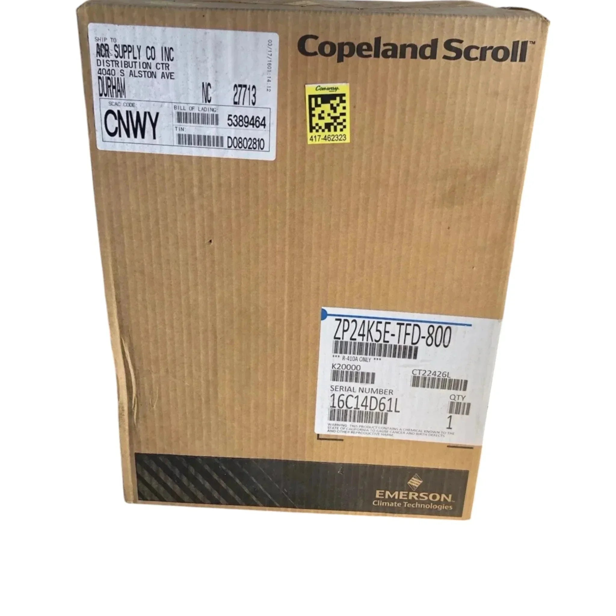 ZP24K5E-TFD-800 Genuine Copeland Scroll Compressor 460V