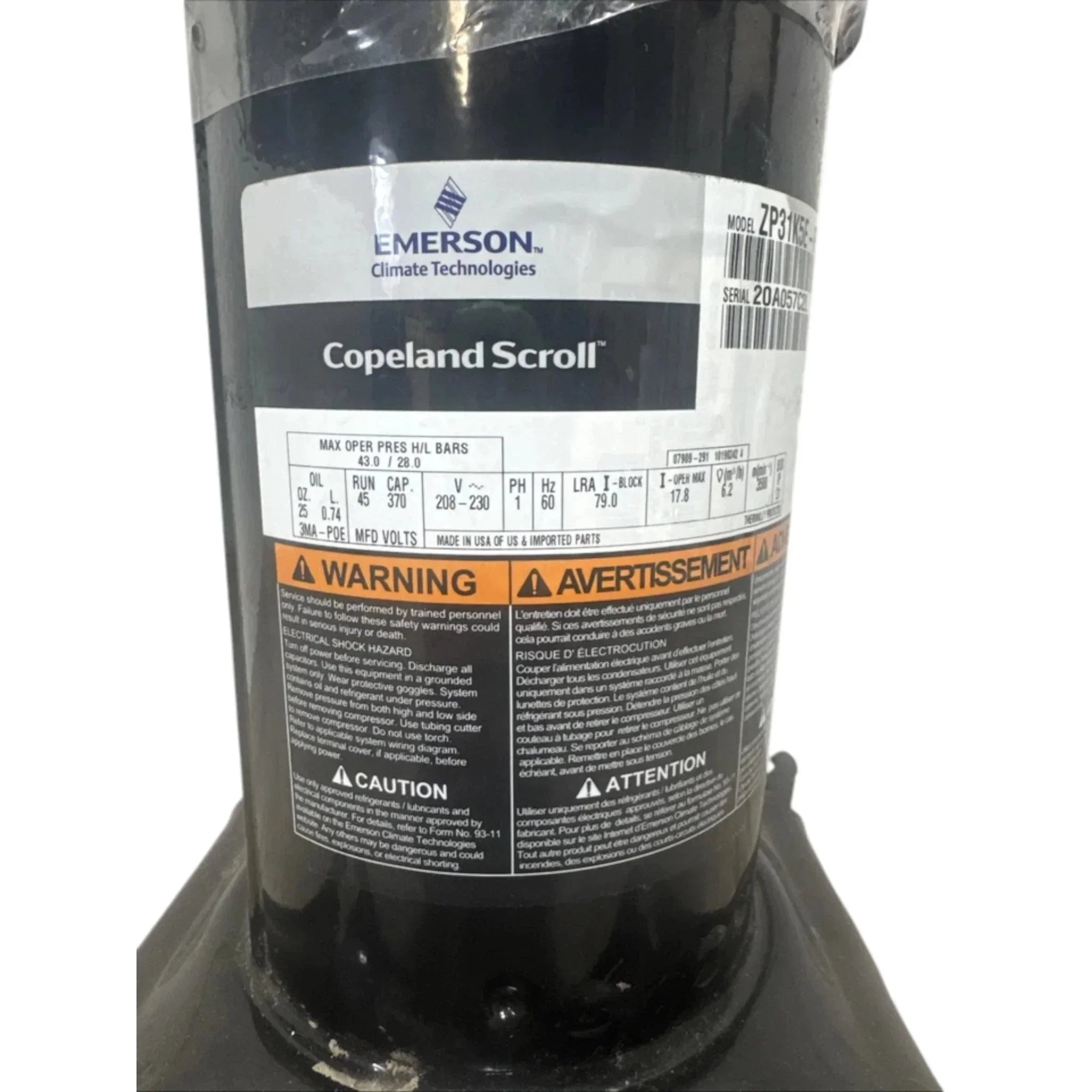 ZP31K5E-PFV-7M2 Copeland Scroll Compressor