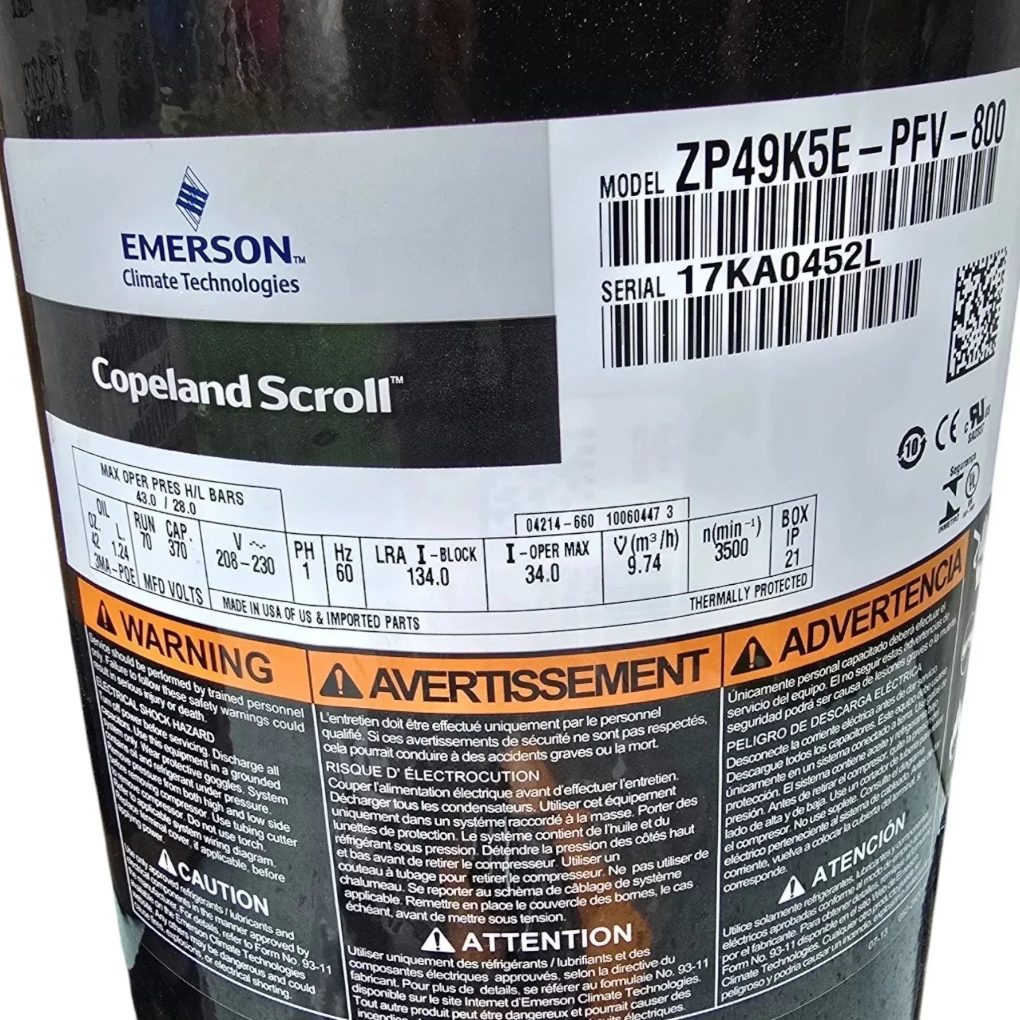 ZP49K5EPFV800 Copeland Scroll Compressor