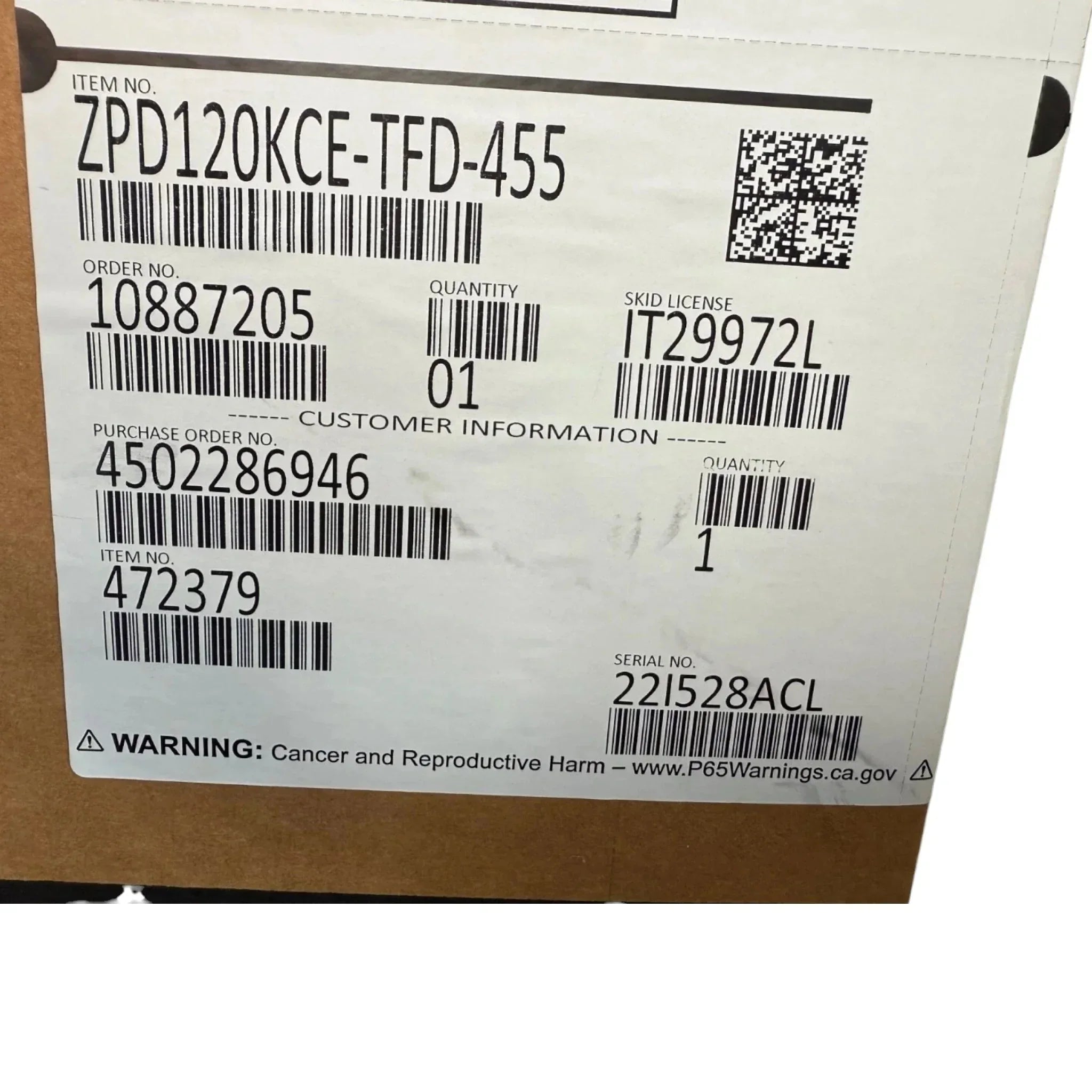 ZPD120KCE-TFD-455 Genuine Copeland Scroll Compressor